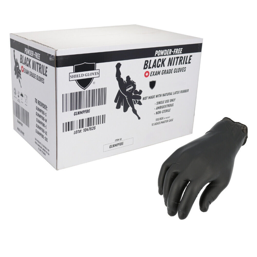 Black Nitrile Exam Powder-Free Disposable Gloves, Large 6 MIL, 1000 Pieces
