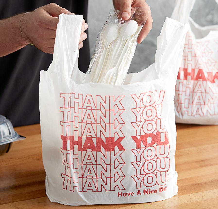 THANK YOU To Go Bags 22″ x 12″ x 6 1/2″ White Plastic Shopping Bags 1/6 Bags