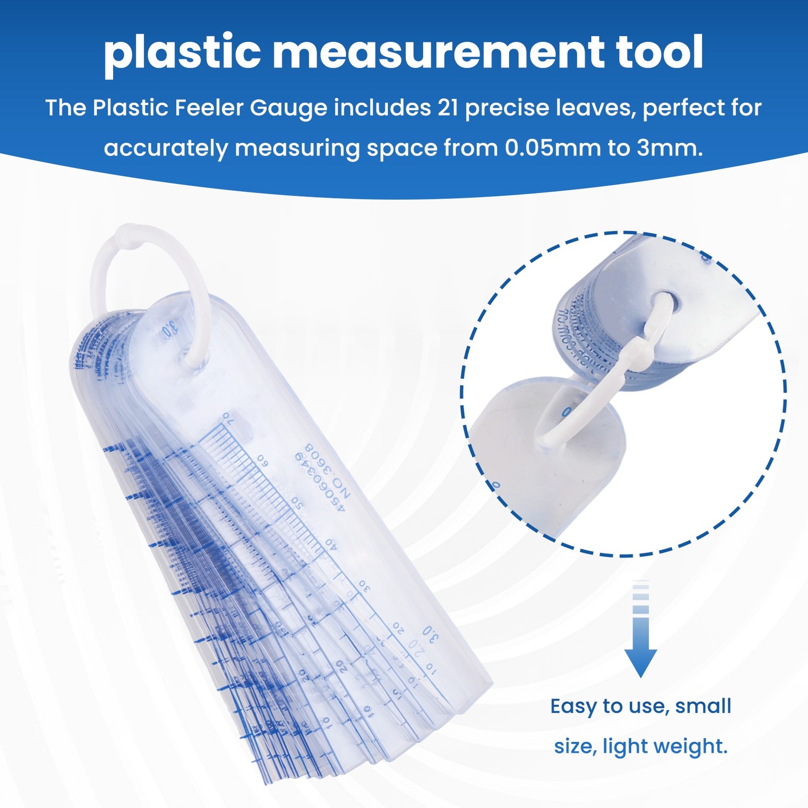 Plastic Feeler 0.05mm to 3mm Metric -Measuring Tool 21 Leaf T6Q88766