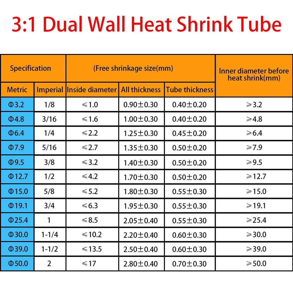 1-10 ft Marine Insulation 3:1 Ratio Heat Shrink Tubing Cable Sleeve Wire Wrap