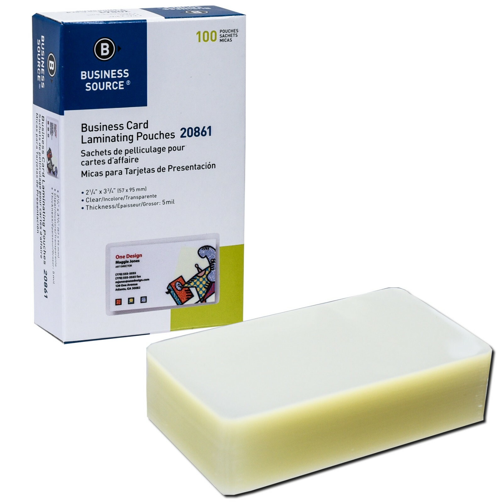 Business Source 20861 Business Card Laminating Pouches 5Mil 2.25×3.75 Box of 100