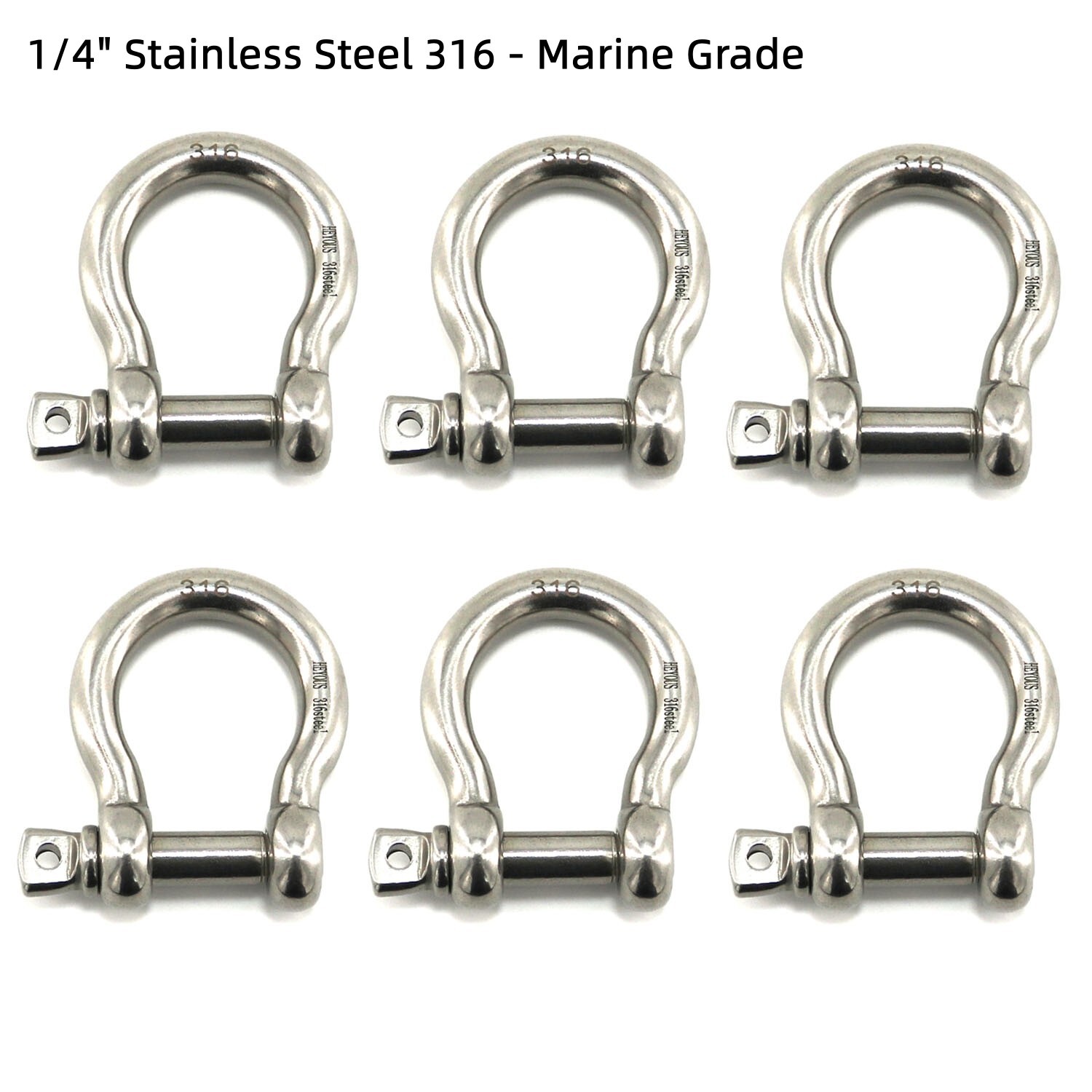 6 Pack 1/4″ Stainless Steel D-Ring Shackle Heavy Duty Screw Pin Anchor Shackle