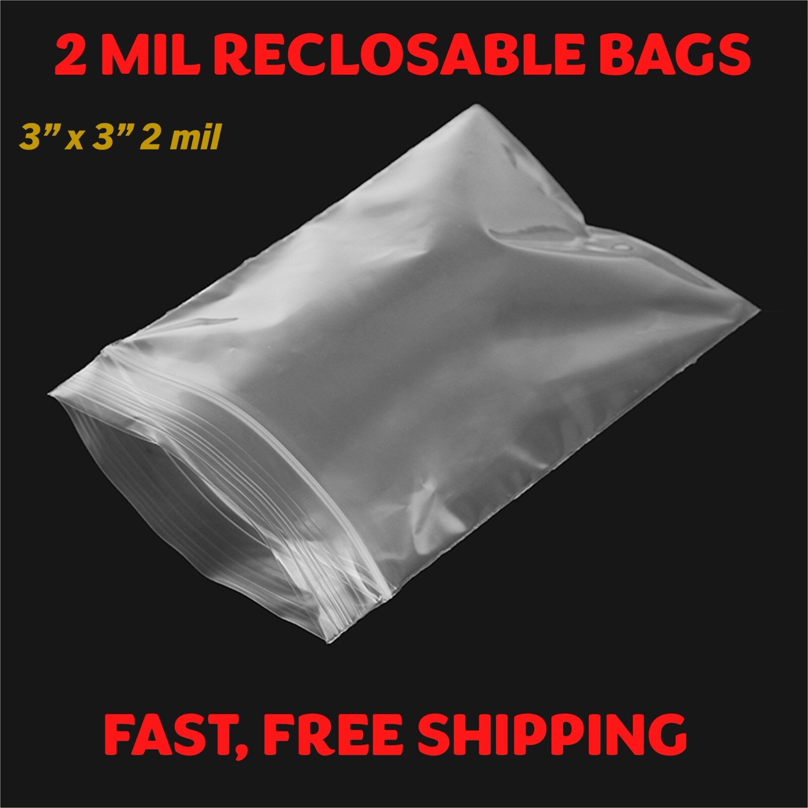 3″x 3″ CLEAR 2 MIL TOP LOCK ZIP SEAL BAGS POLY PLASTIC RECLOSABLE SMALL BAGGIES