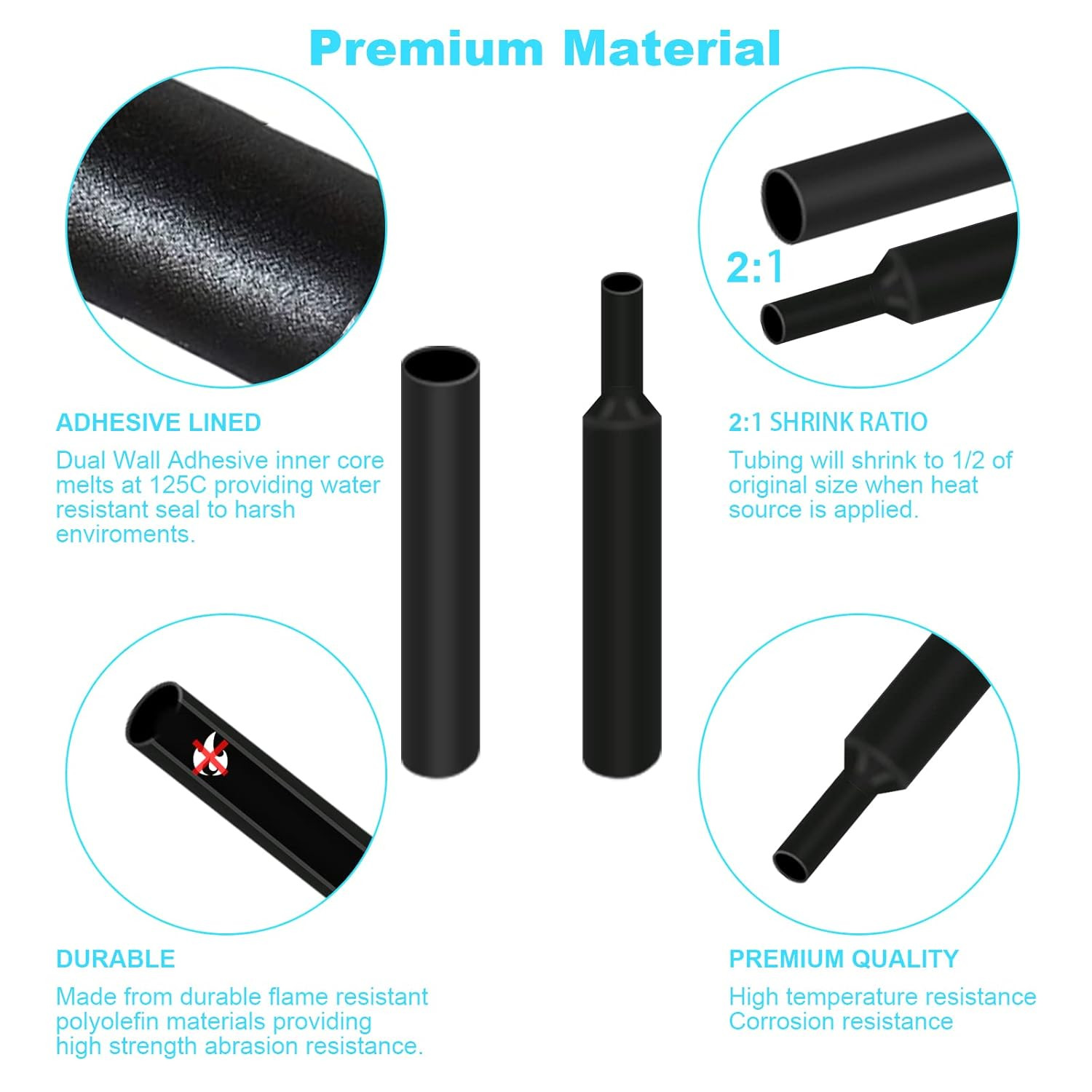 900pcs Heat Shrink Tubing Kit 2:1 Marine Grade Wire Wrap 12 Sizes Black