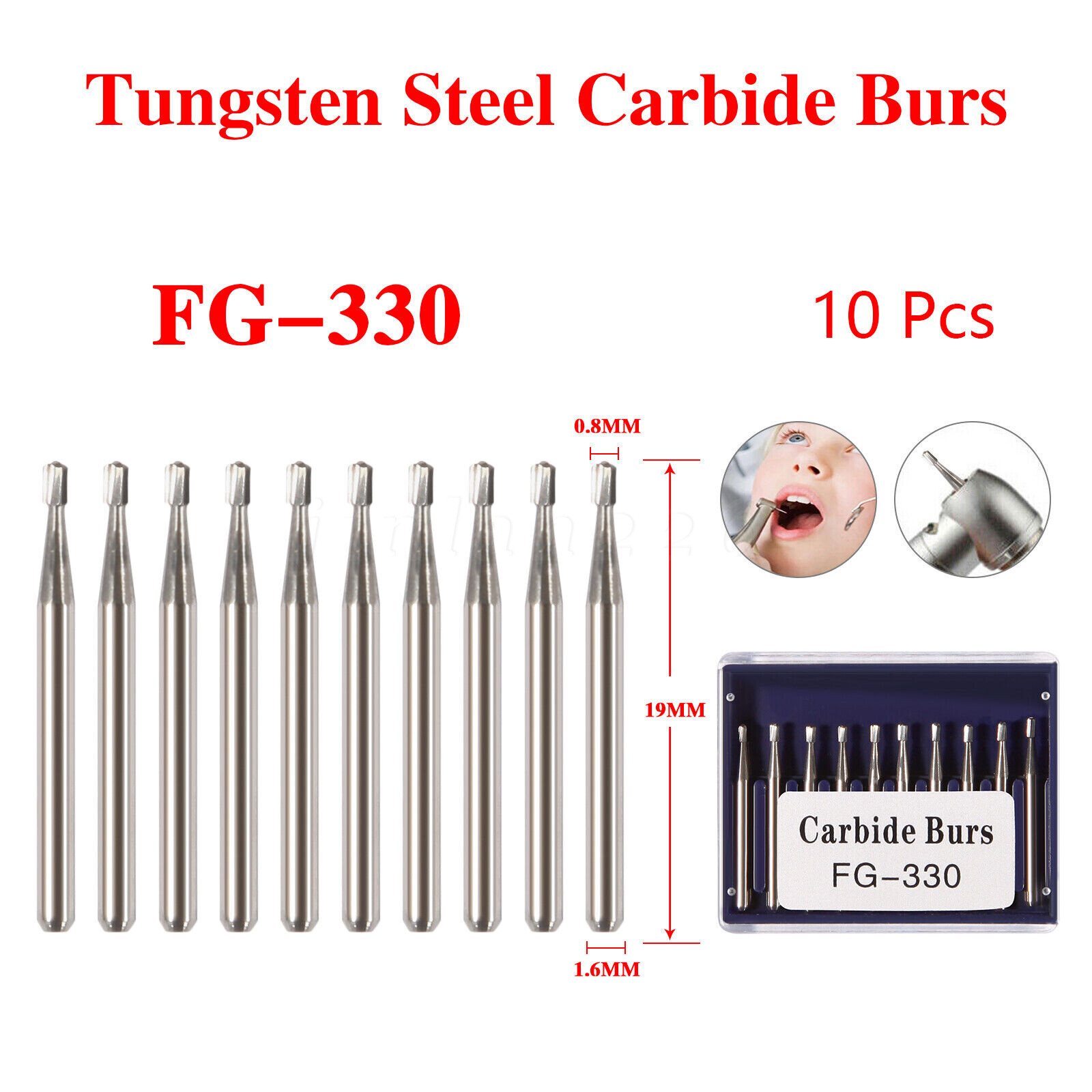 Dental Carbide Burs Pear-Shaped Type High Speed Tungsten Steel Bur FG330