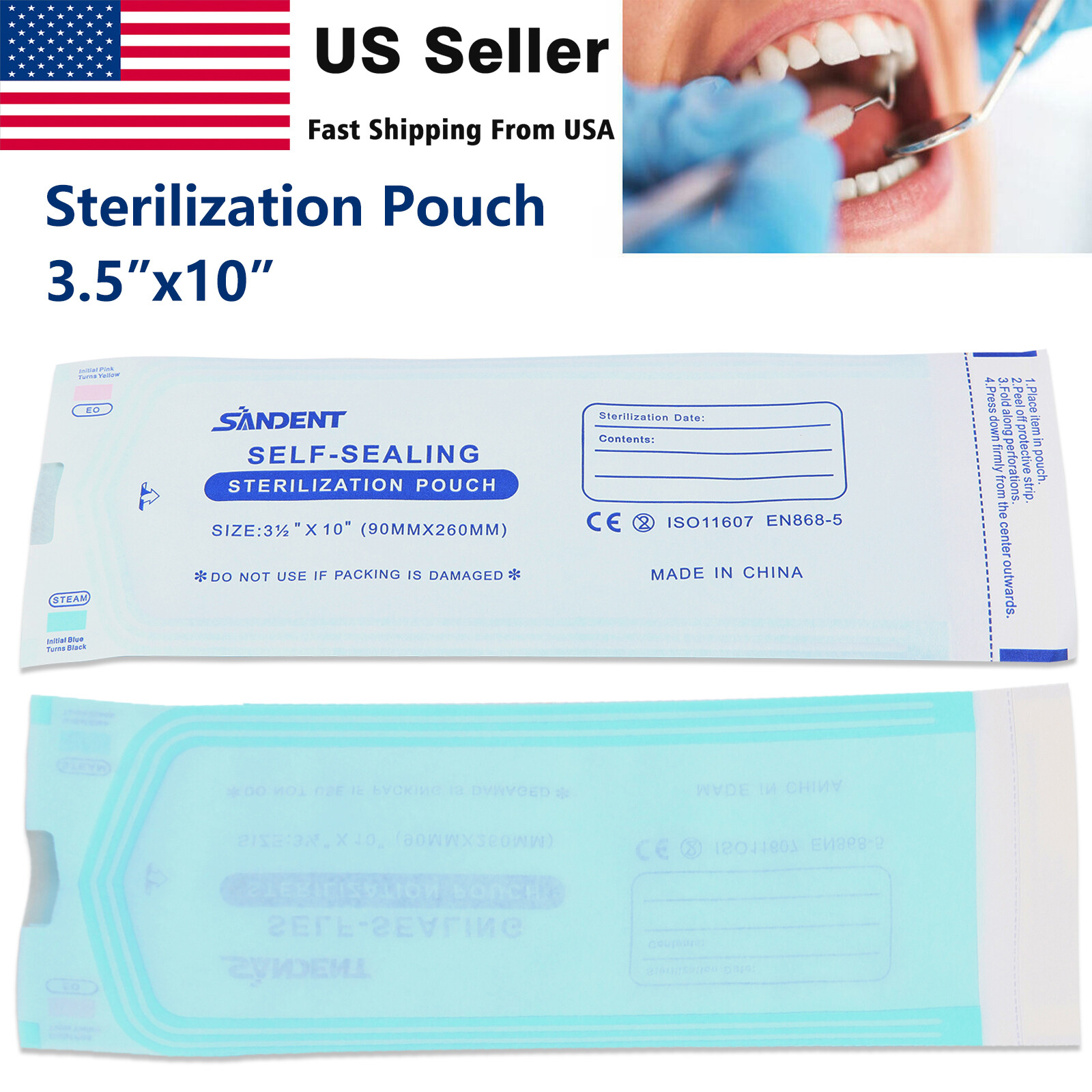 200Pcs/Box Dental Disposable Self-sealing Sterilization Pouches Autoclave 3.5*10