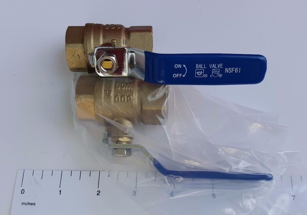 1) 3/4″ FEMALE THREADED BALL VALVE, LEAD FREE BRASS, 600 PSI, WATER OIL GAS