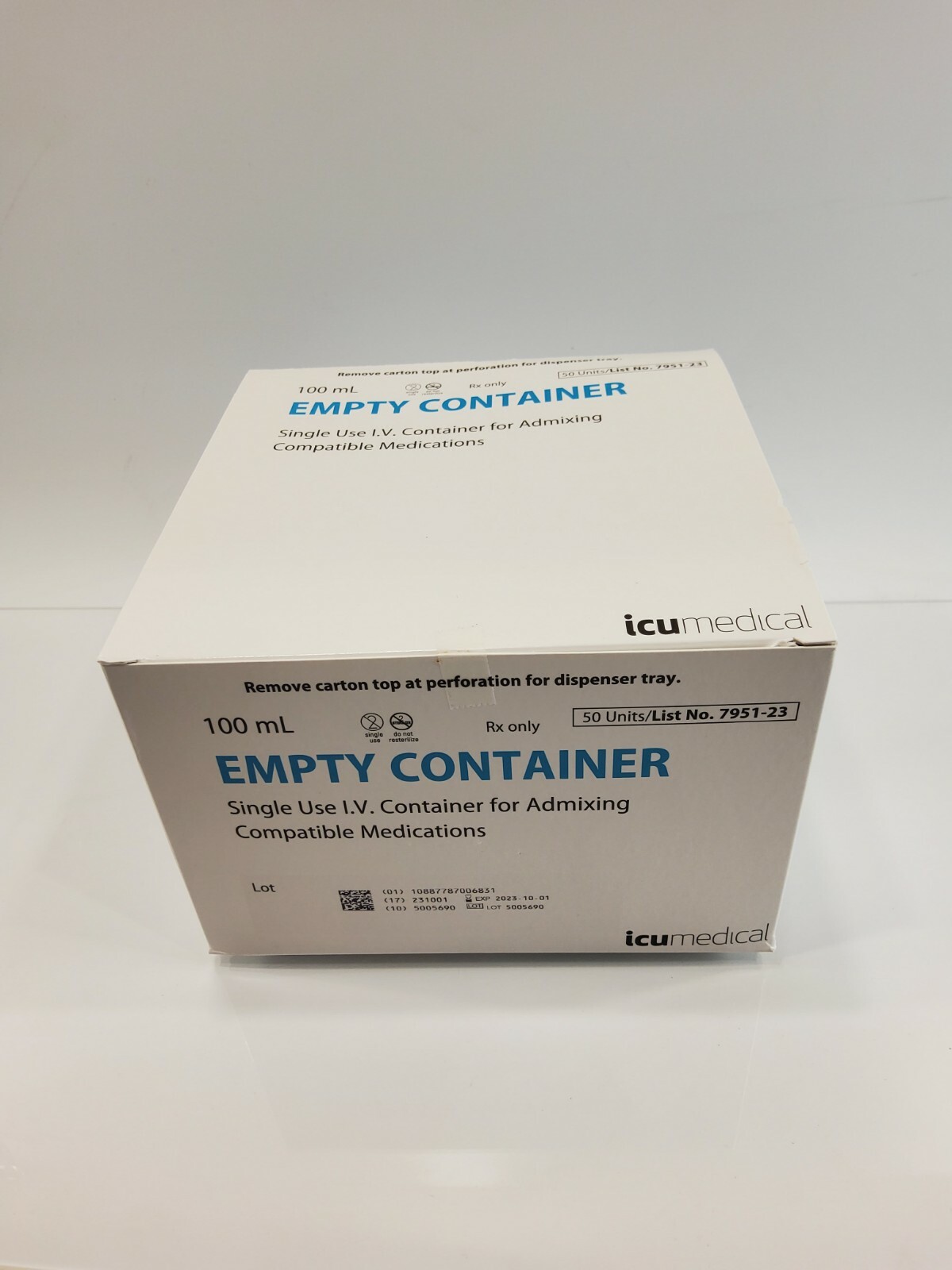 ICU Medical Single Use VI Empty Container for Admixing Medications 50 units