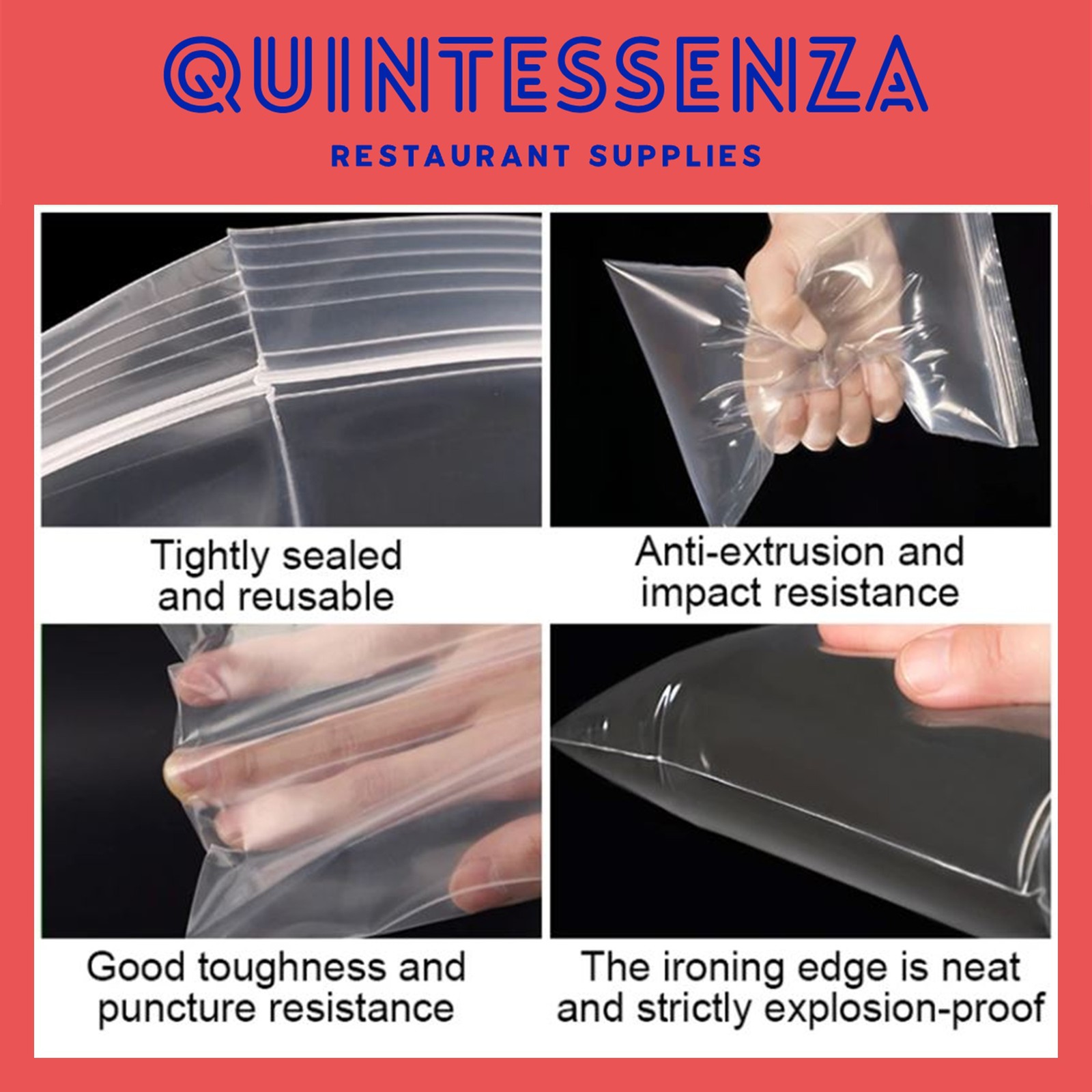 4” x 4” = 6 Mil Thick Clear Zipper Reclosable Poly Bags by Quintessenza