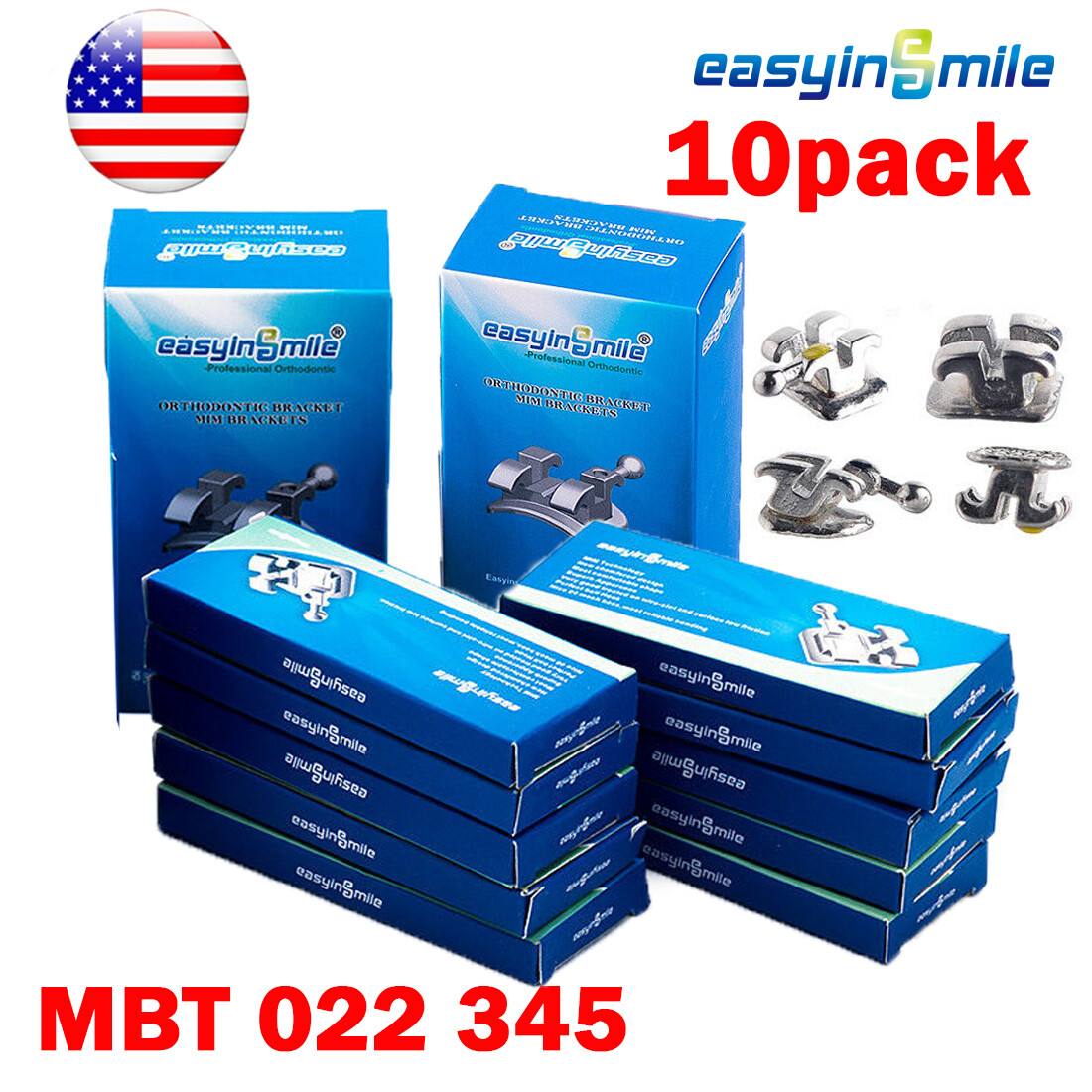 Dental Braces Orthodontic Mini Roth MBT 022 018 Hooks 3/345 Brackets MIM 10Pack