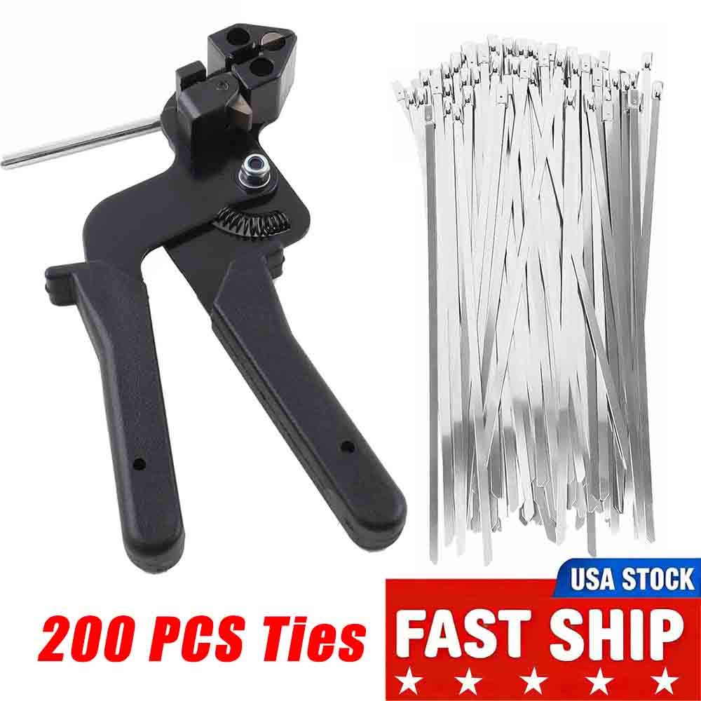Metal Zip Tie Tool Kit – Zip Tie Gun, Scissor & 200 Stainless Steel Cable Ties