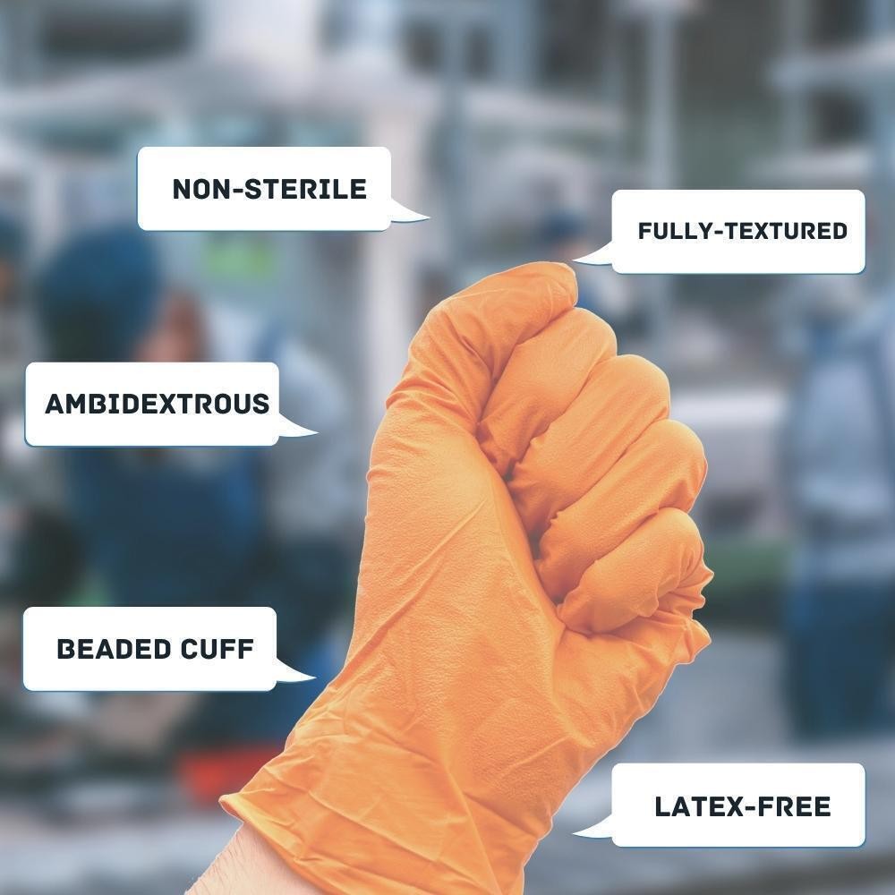 Medium 5 Mil Full Textured Orange Nitrile Powder Free Disposable Gloves 1000 Pcs