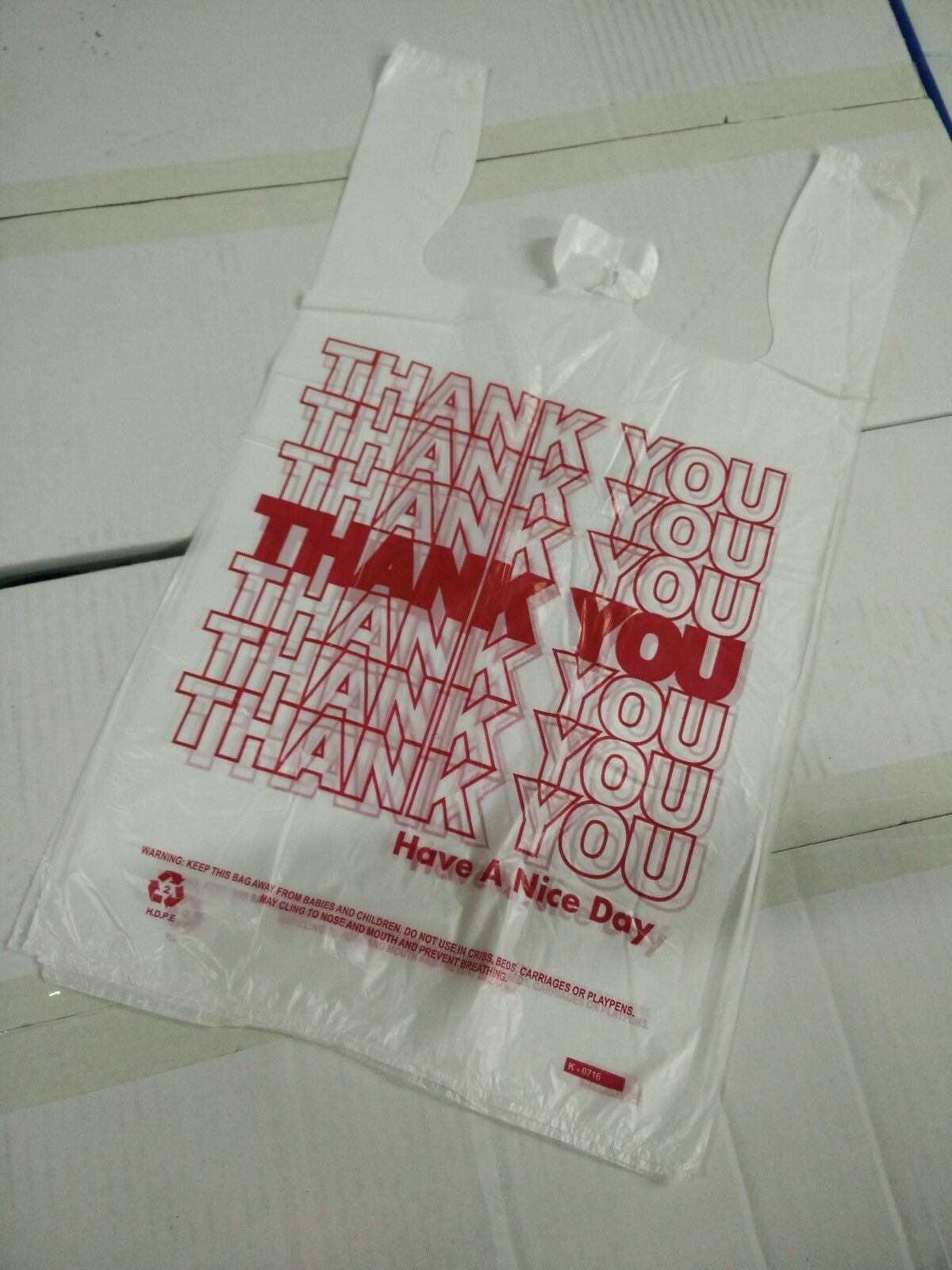 THANK YOU T-Shirt Bags 11.5″ x 6″ x 21″ White Plastic Shopping bags 1/6 Bags