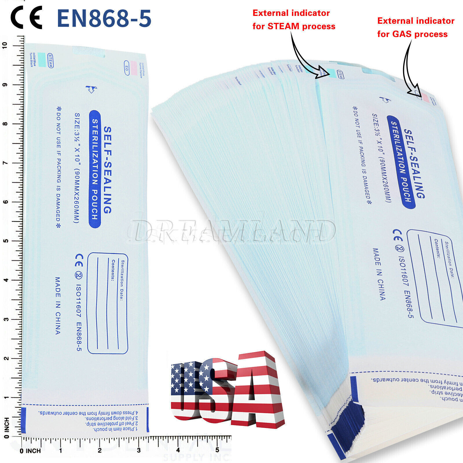 200pcs/Box 3.5″x 10 “Self Sterilization Pouches Pouch Autoclave Sterilizer Bags