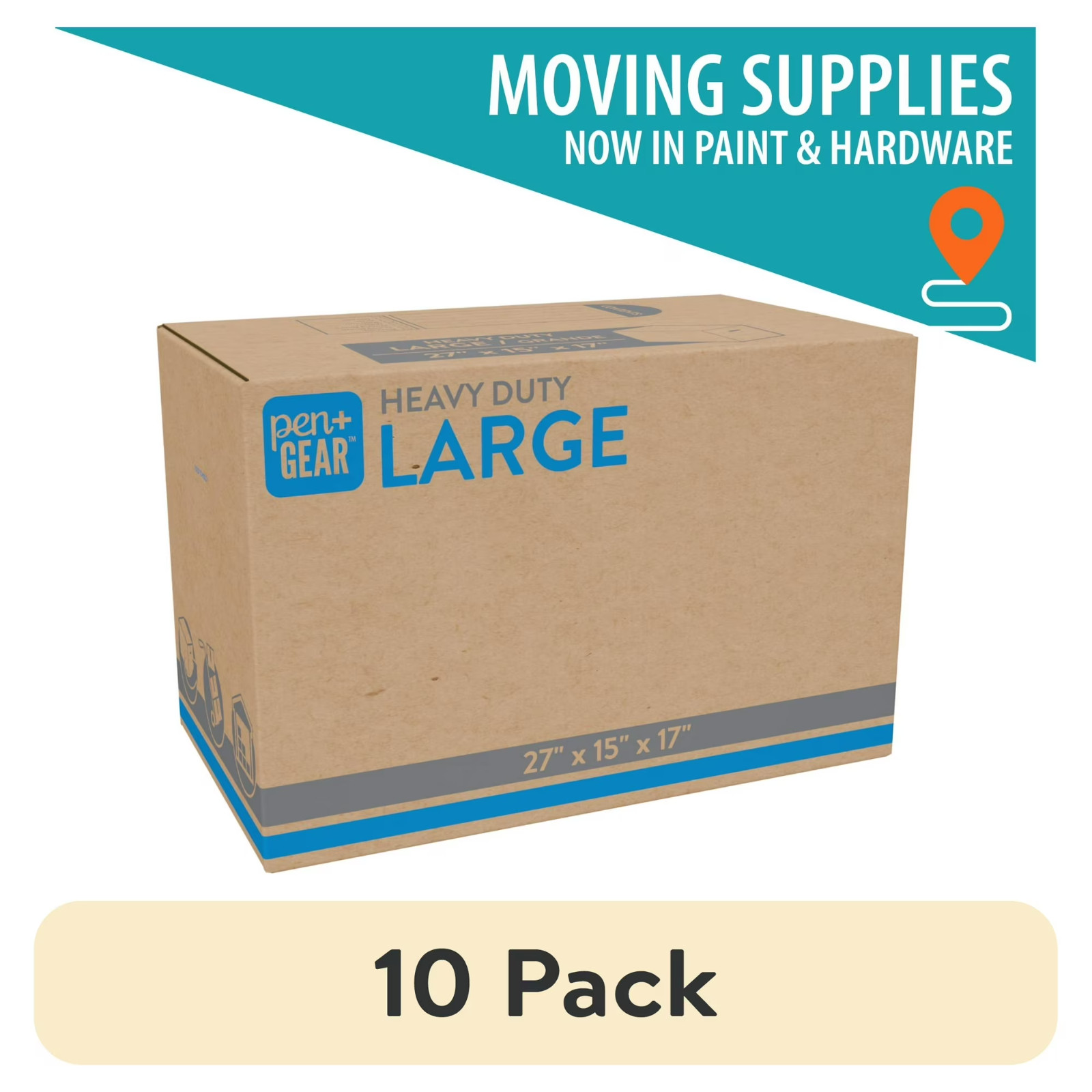 (10 pack) Pen+Gear Large Heavy Duty Kraft Moving Boxes, 27L x 15W x 17H