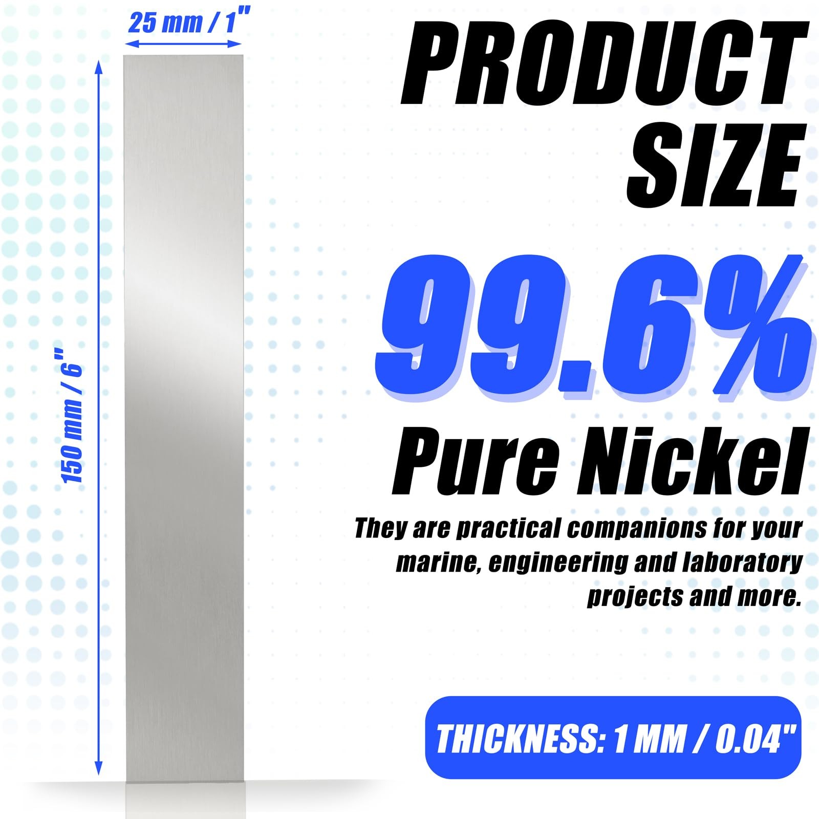Pure Nickel Sheet 99.6% Nickel Anode Sheet 0.04 x 1 x 6 Inches