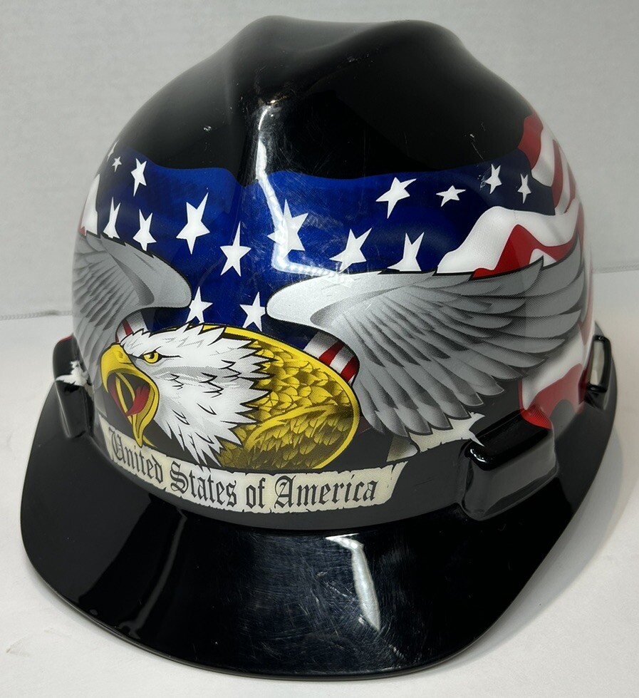 Hard Hat American Flag Eagle United States Of America USA Medium MSA V-Gard