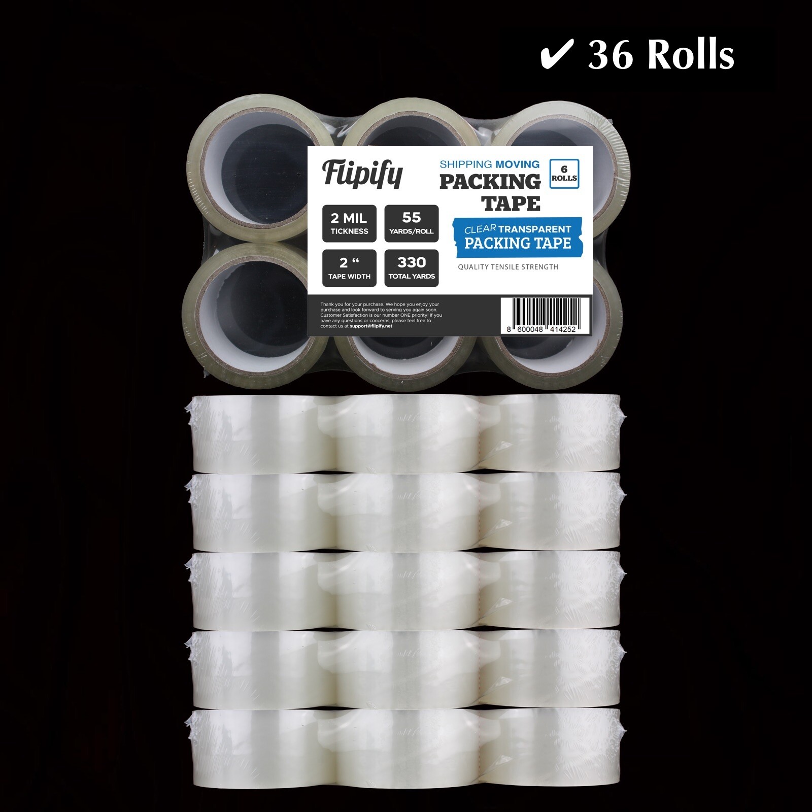 36 Rolls Carton Sealing Clear Packing Tape Box Shipping – 2 mil 2″ x 55 Yards