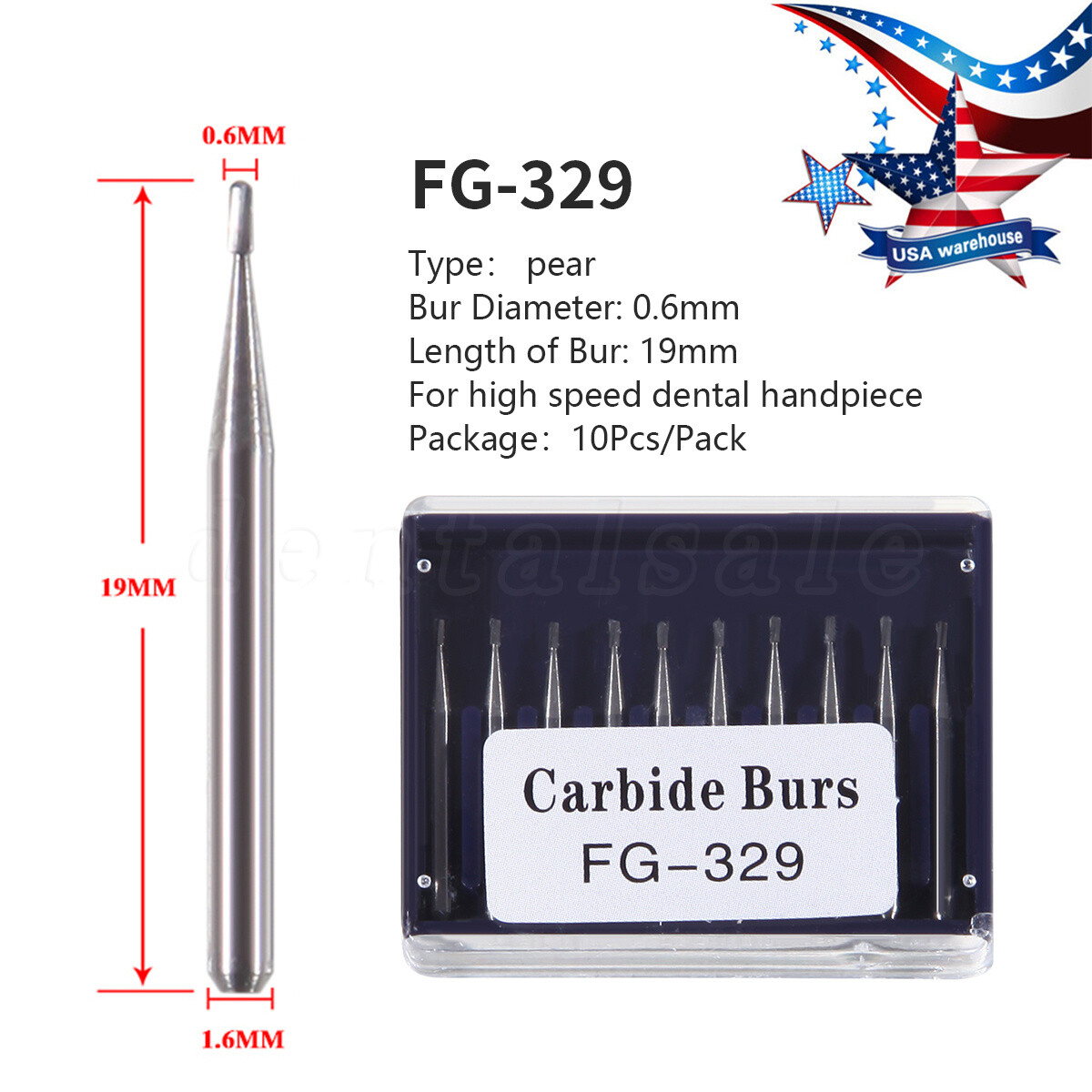 Dental Carbide Burs FG 329 Pear for High Speed Handpiece Friction Grip