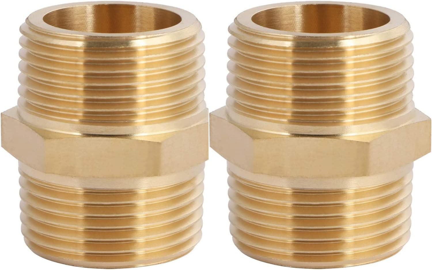 2 Pcs 1×1 Inch NPT Male Hex Nipple Straight Adapters Brass Pipe Fittings