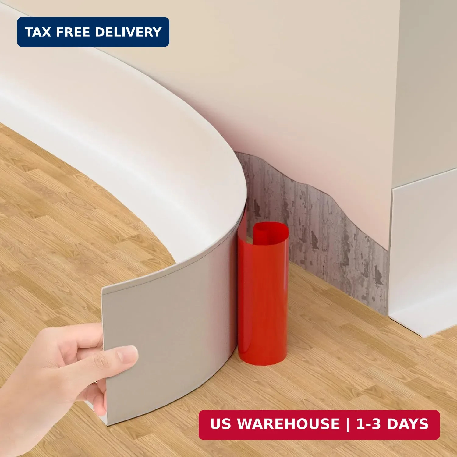 Self-Adhesive Flexible Baseboard Molding Trim – 20 Ft Vinyl Wall Base for Curved