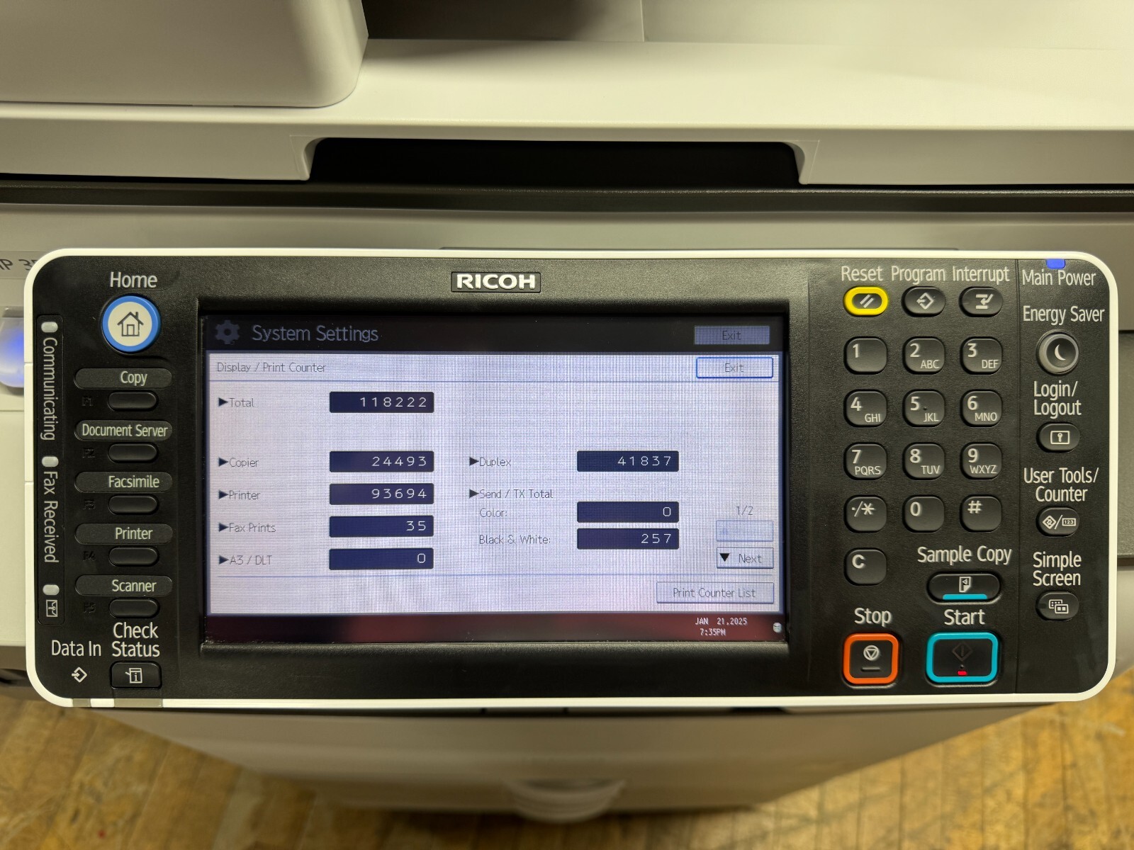 Ricoh Aficio MP 3554SPG,Mono A3 Laser Multifunction Printer Copier Scanner.35PPM