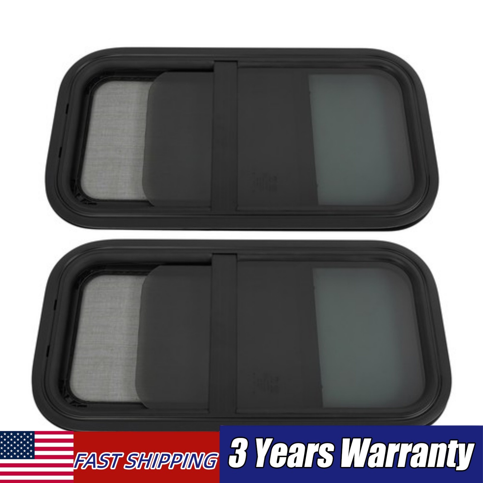 2PCS RV Window Vertical Slide Window 12 x 24in with Trim Rings for Cargo Trailer