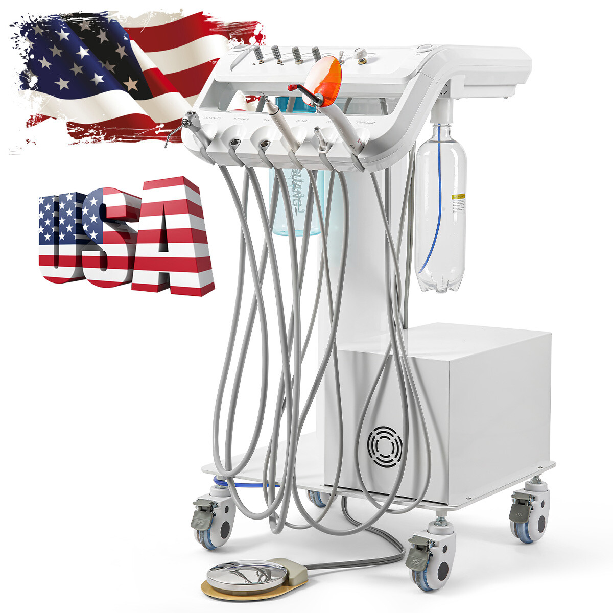 Dental Mobile Delivery Unit Cart & Compressor 4H Ultrasonic Scaler Curing Light