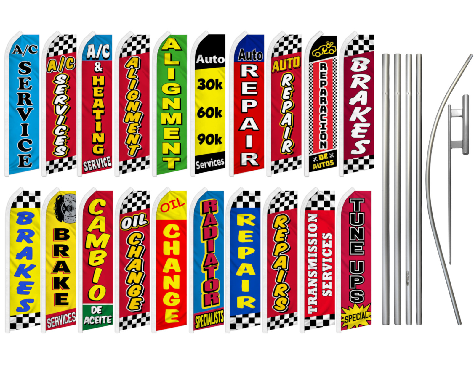 Mechanic Services Swooper Feather Flutter Flag Pole Kit Automotive Services