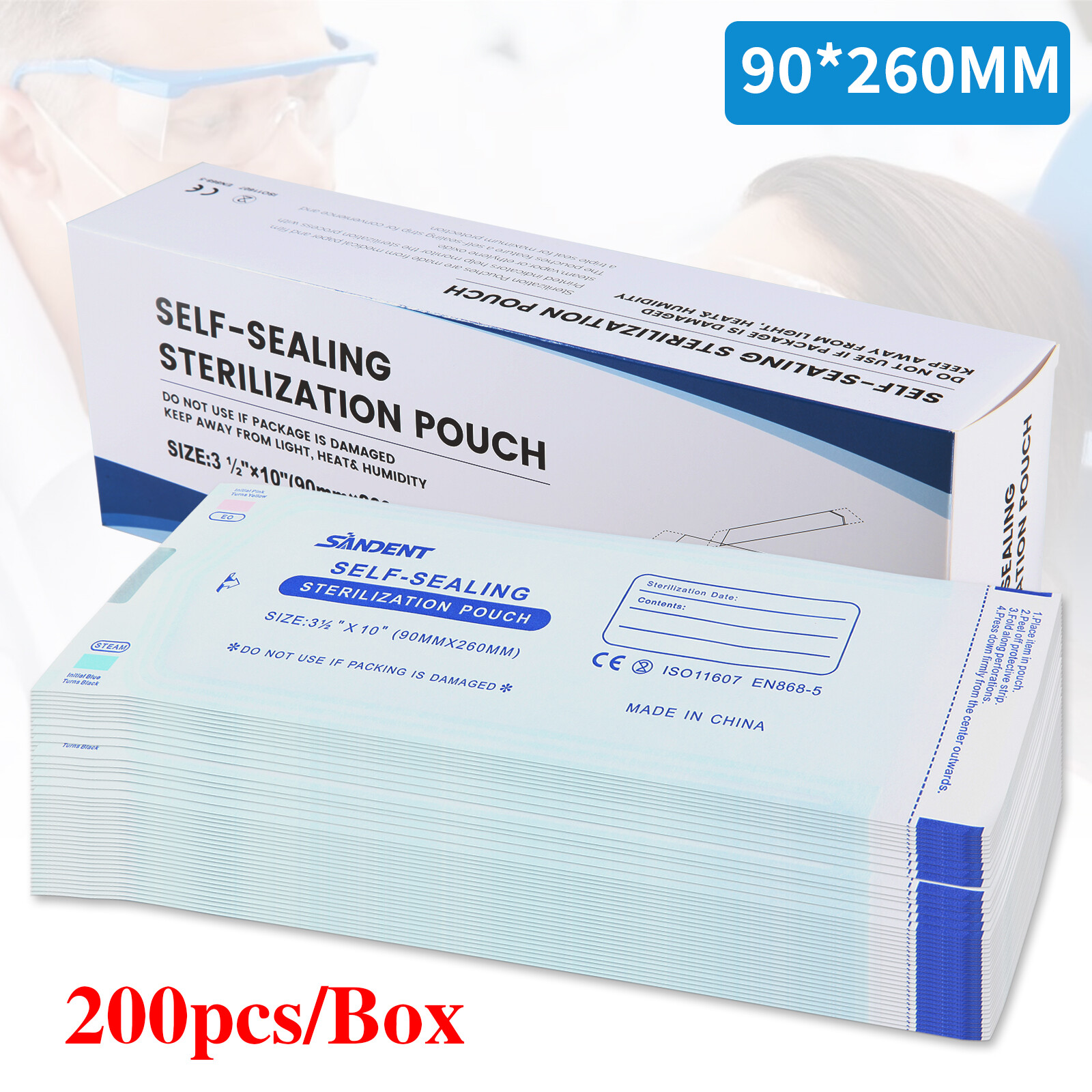 200-7000 Sterilization Pouches 3.5 ” x 10 ” Dental Medical Self Seal Pouch Bag