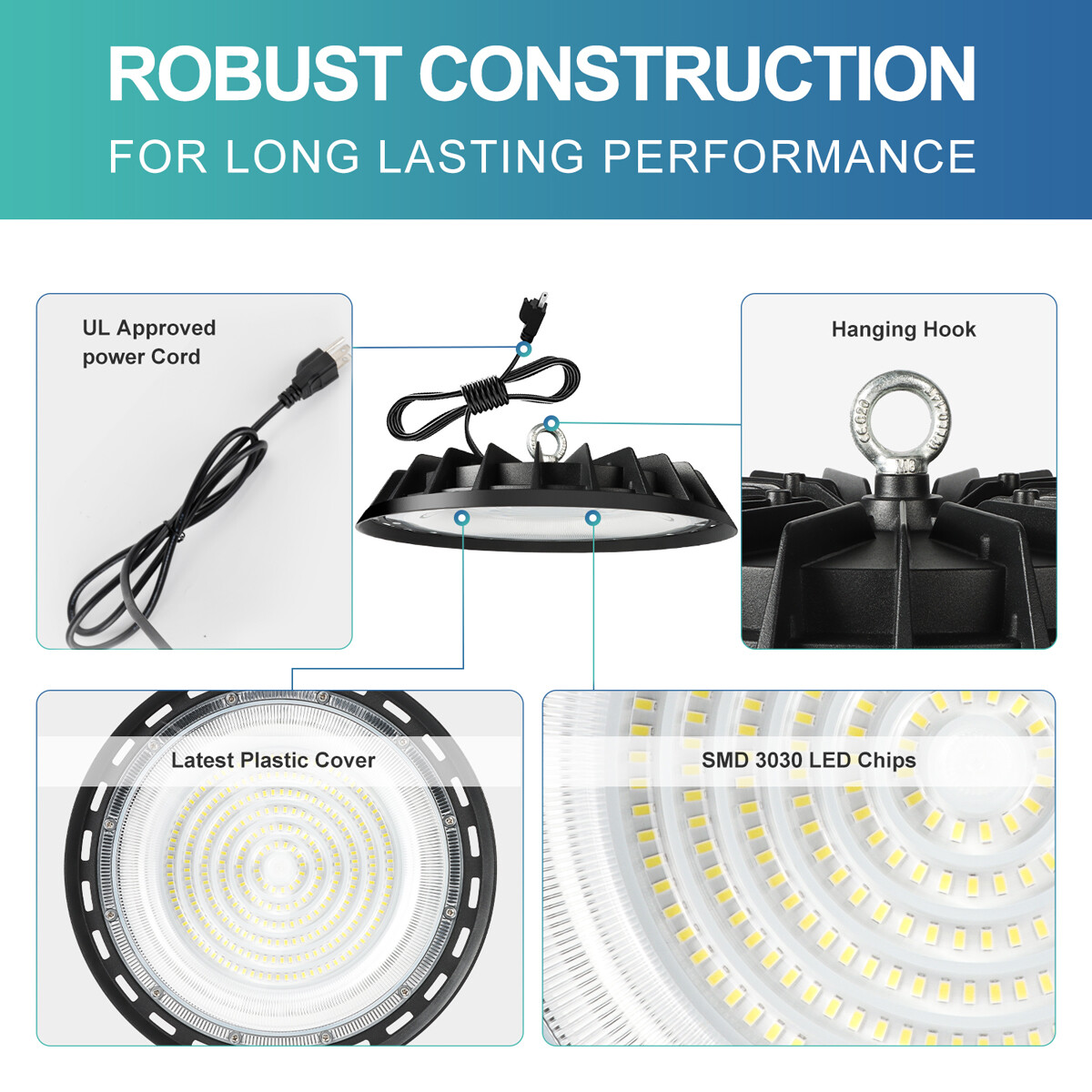6 Pcs UFO Led High Bay Light 500W Commercial Industrial Warehouse Factory Light
