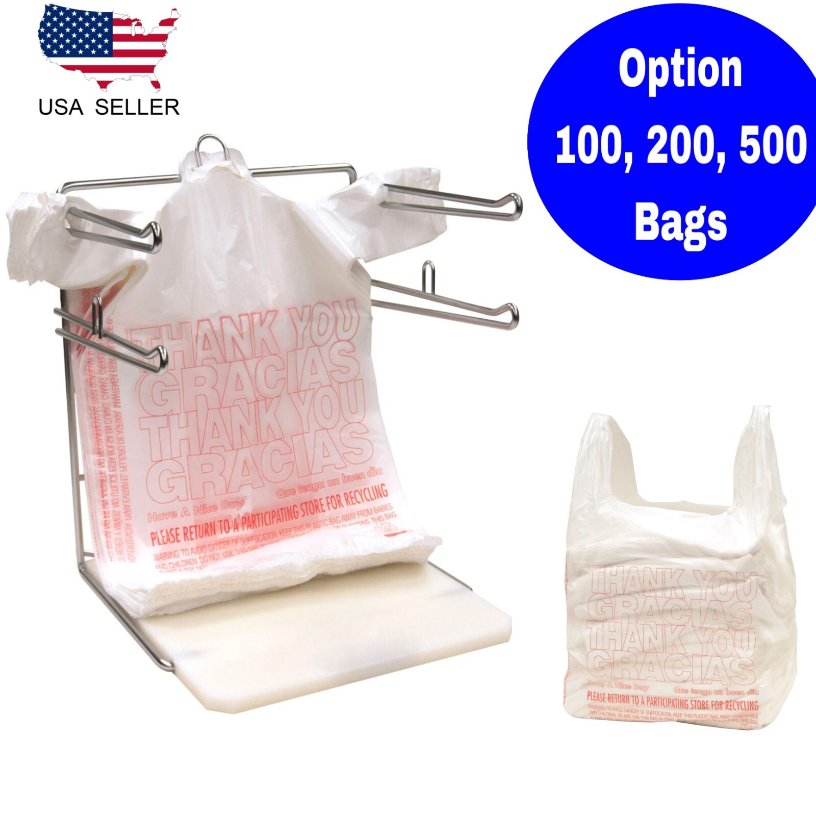 T Shirt Bags Plastic Grocery Shopping Carry Out Thank You Bag 11.5”x6.5”x22”