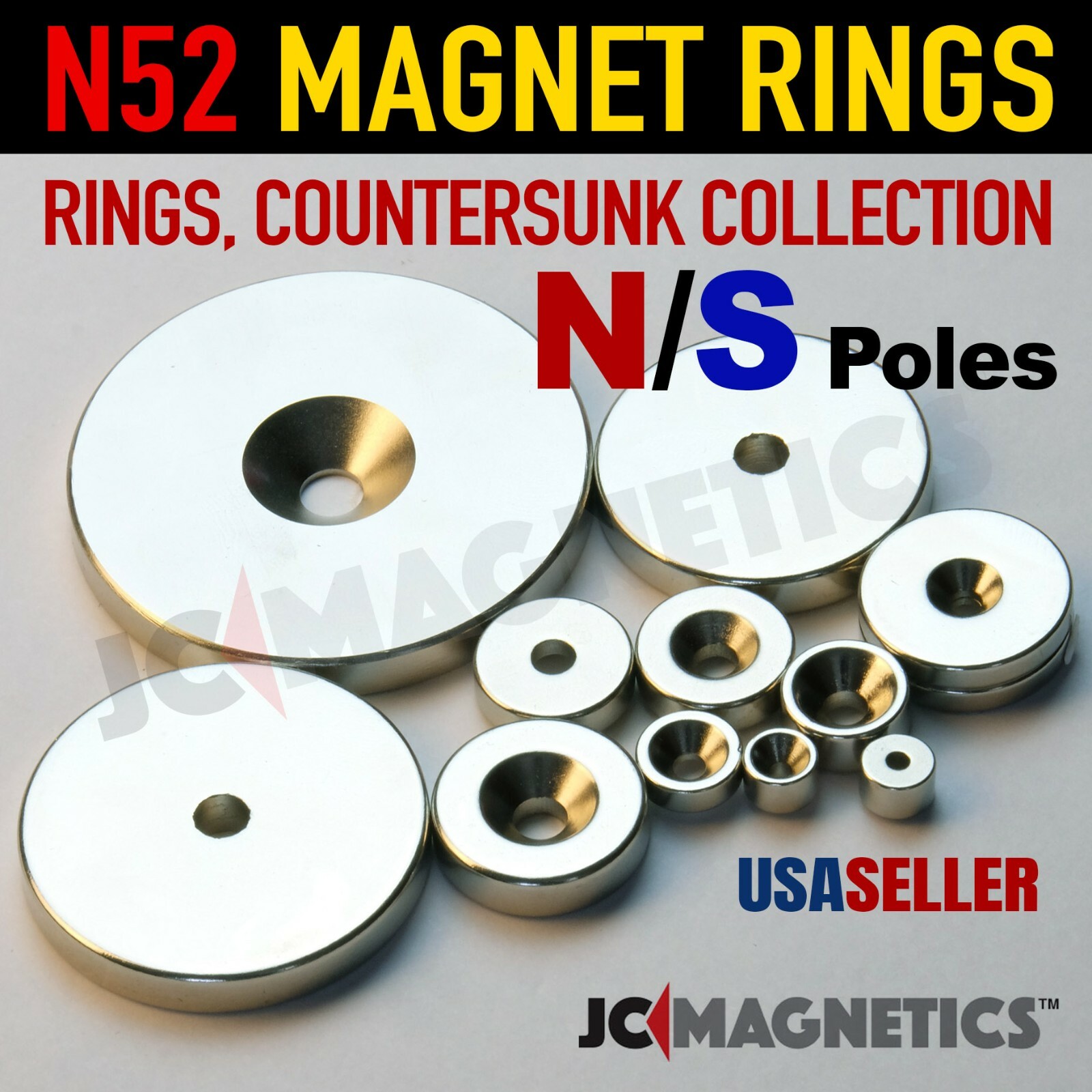 Rings Countersunk N52 Super Strong Rare Earth Neodymium Magnet North South Poles