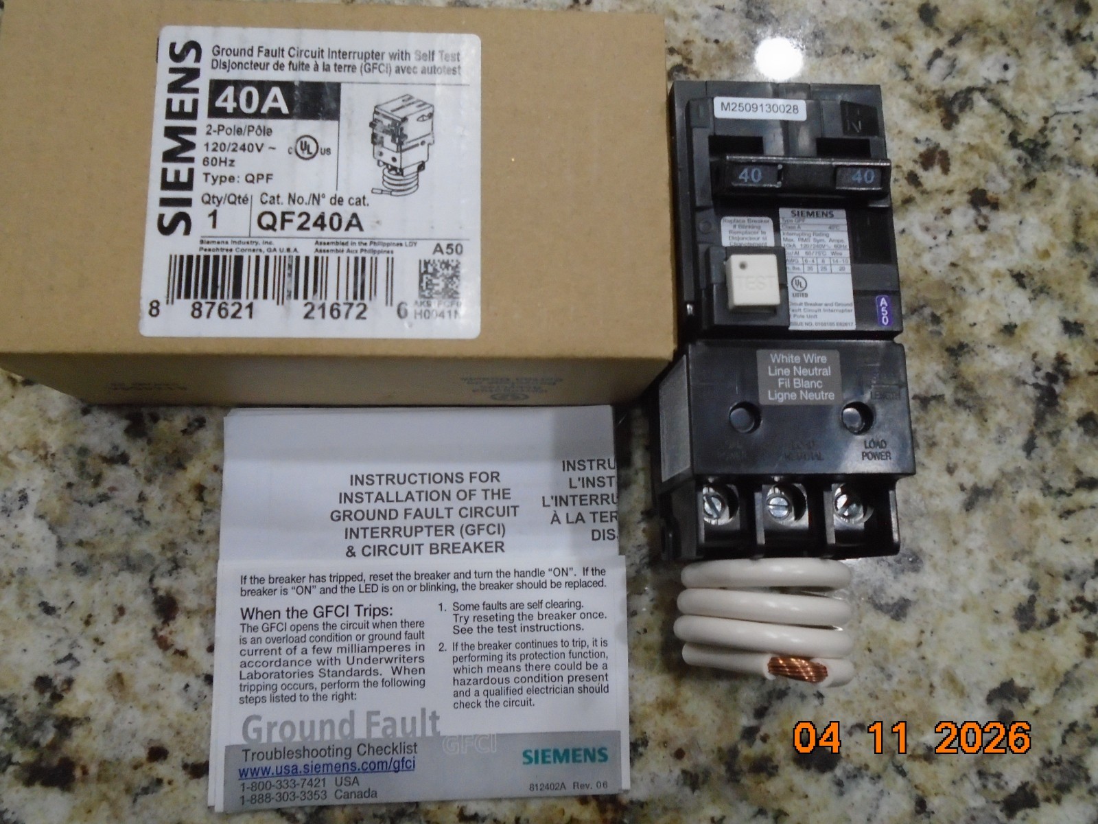NEW SIEMENS QF240A 2 POLE 40 AMP 240V CIRCUIT BREAKER GFCI GROUND FAULT