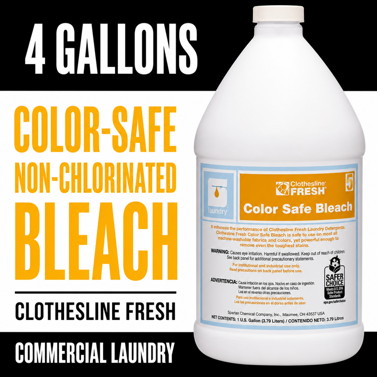 Spartan Color Safe Bleach 1 Gal 4/Case Commercial Laundry Supply 700504
