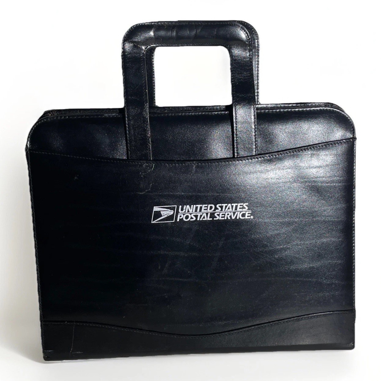 United States Postal Service (USPS) Black Leather Zippered Binder w/ Handles VTG