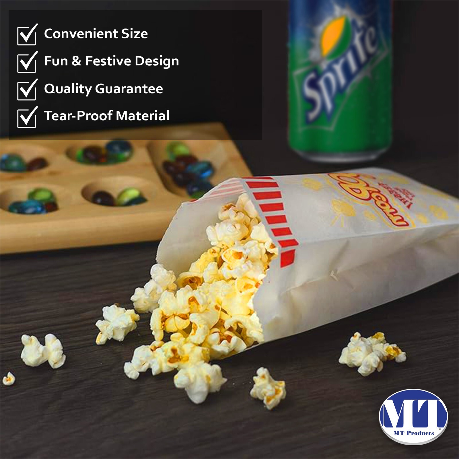 MT Products 1 oz Small Carnival Paper Popcorn Bags 8″ x 3.5″ – Pack of 100
