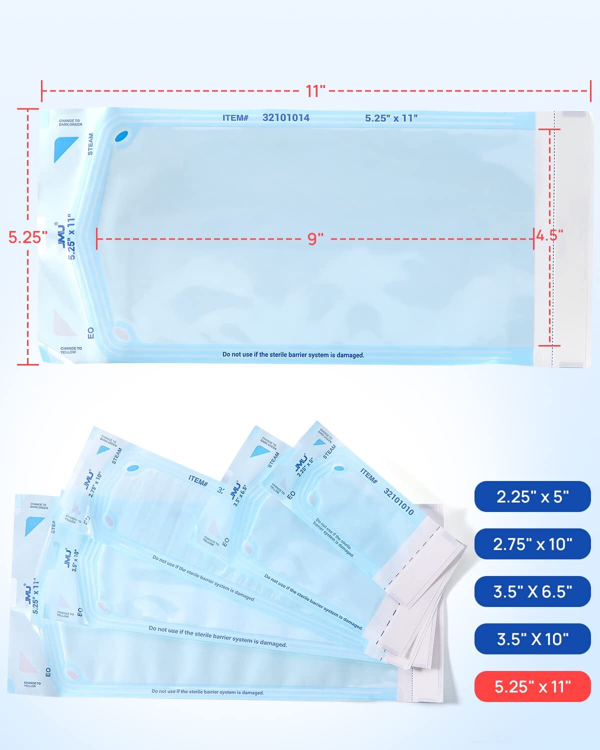 JMU Dental Medical Self Seal Pouch Bag Sterilization Pouches 5.25*11″ 2000 Count