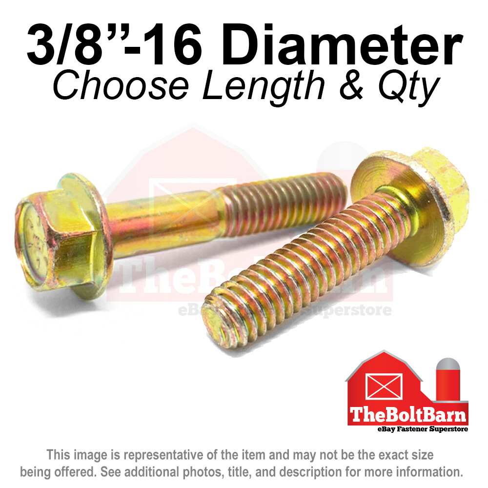 3/8″-16 Grade 8 Hex Flange Screws Frame Bolts Zinc Yellow (Pick Length & Qty)