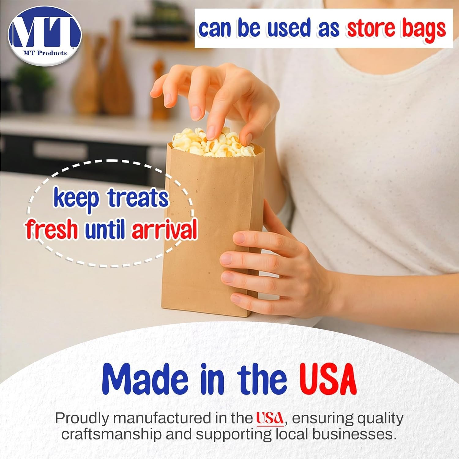 MT Products Extra Small Brown Paper Bags – 2 lb Paper Lunch Bags – Pack of 100