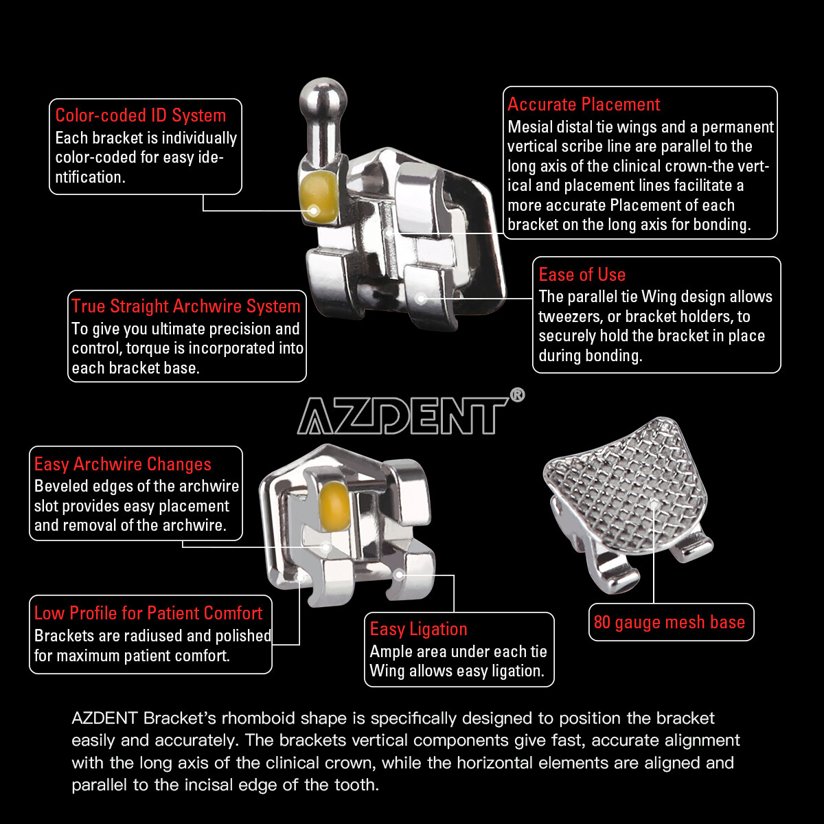 AZDENT Orthodontic Dental Metal Brackets Mini Standard Roth Edgewise MBT 018 022