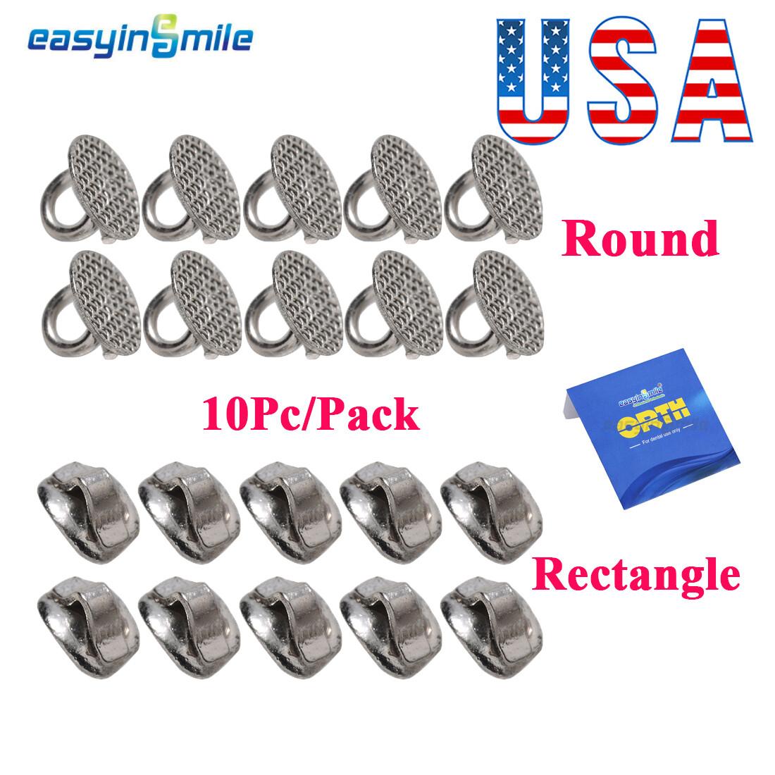 10PCS Orthodontic Lingual buttons Round/Rectangle Direct Bond Eyelets mesh base