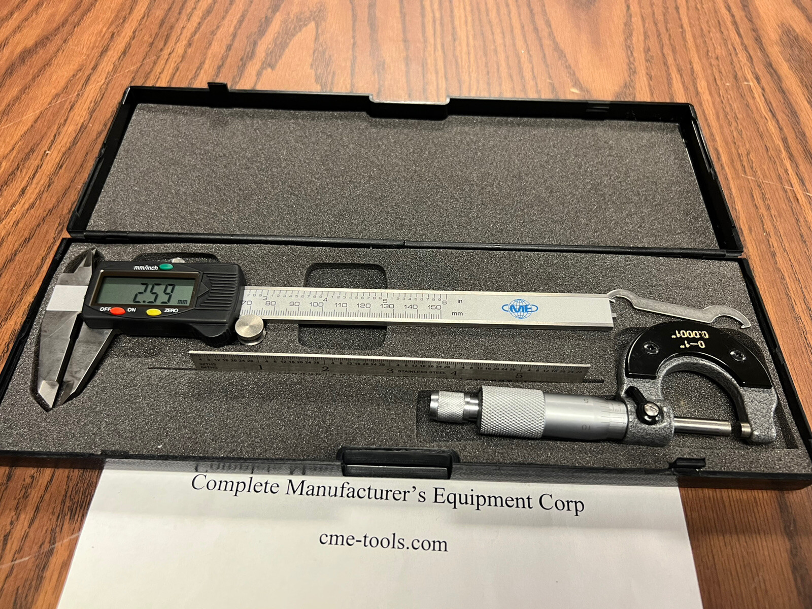 6″ Ele. Digital Caliper & 0-1”x0.0001” Micrometer & 6” 4R Ruler 3pcs/set Kit