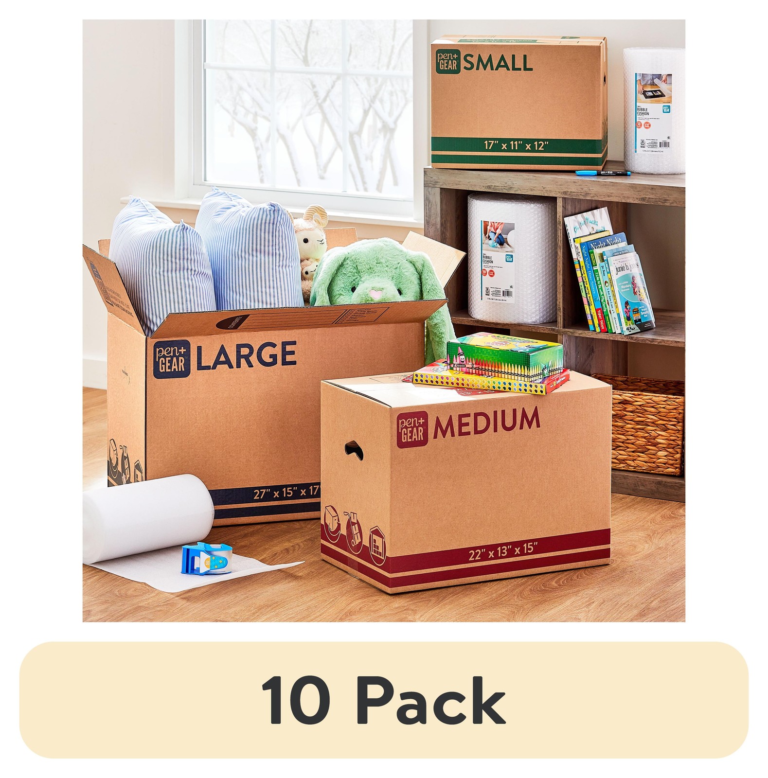 (10 pack) Pen+Gear Medium Moving Boxes, 22 in. L x 13 in. W x 15 in. H, Kraft