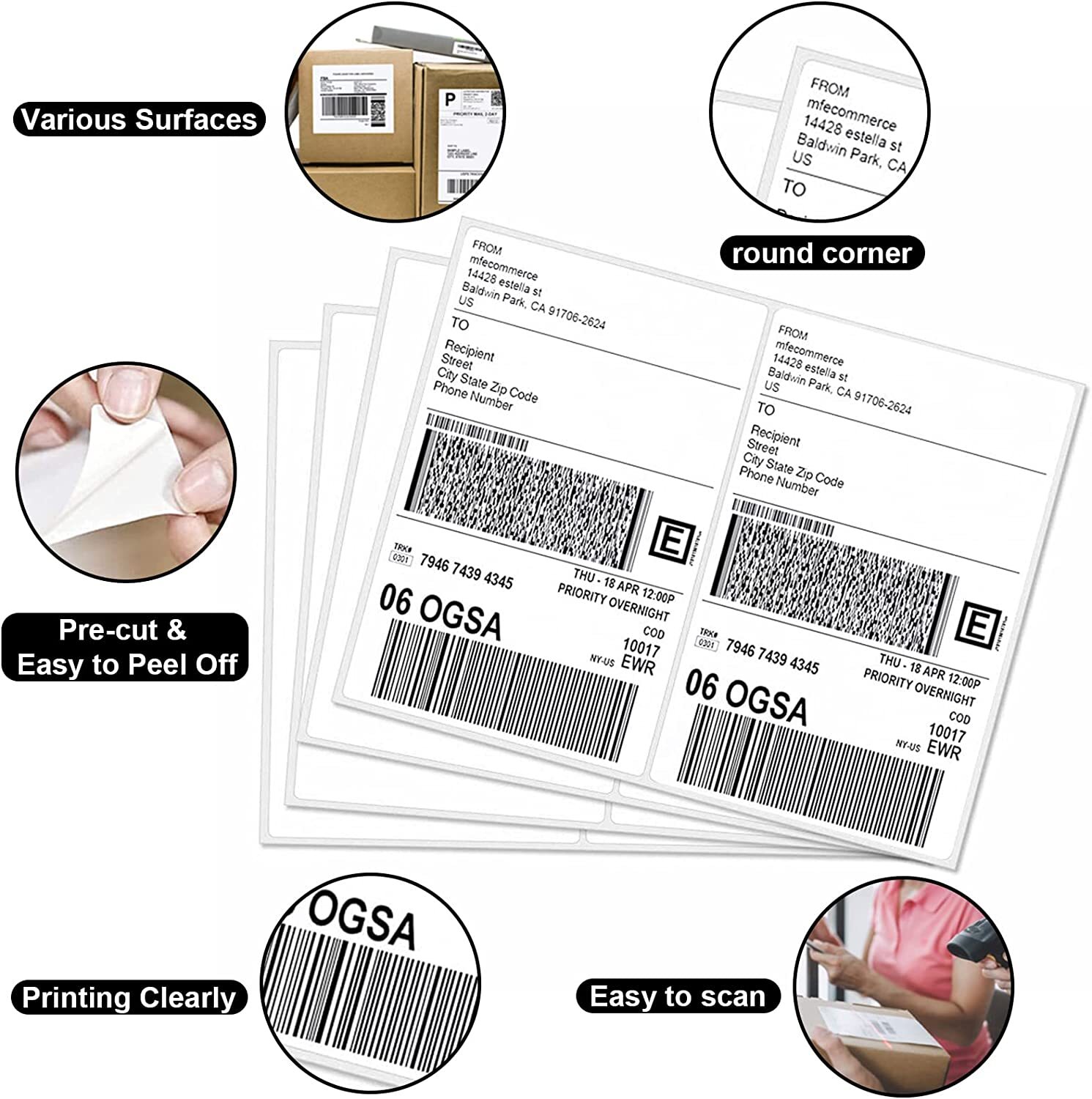 100-1000 Rounded 8.5″x5.5″ Shipping Labels Half Sheet Self Adhesive 2 Per Sheet