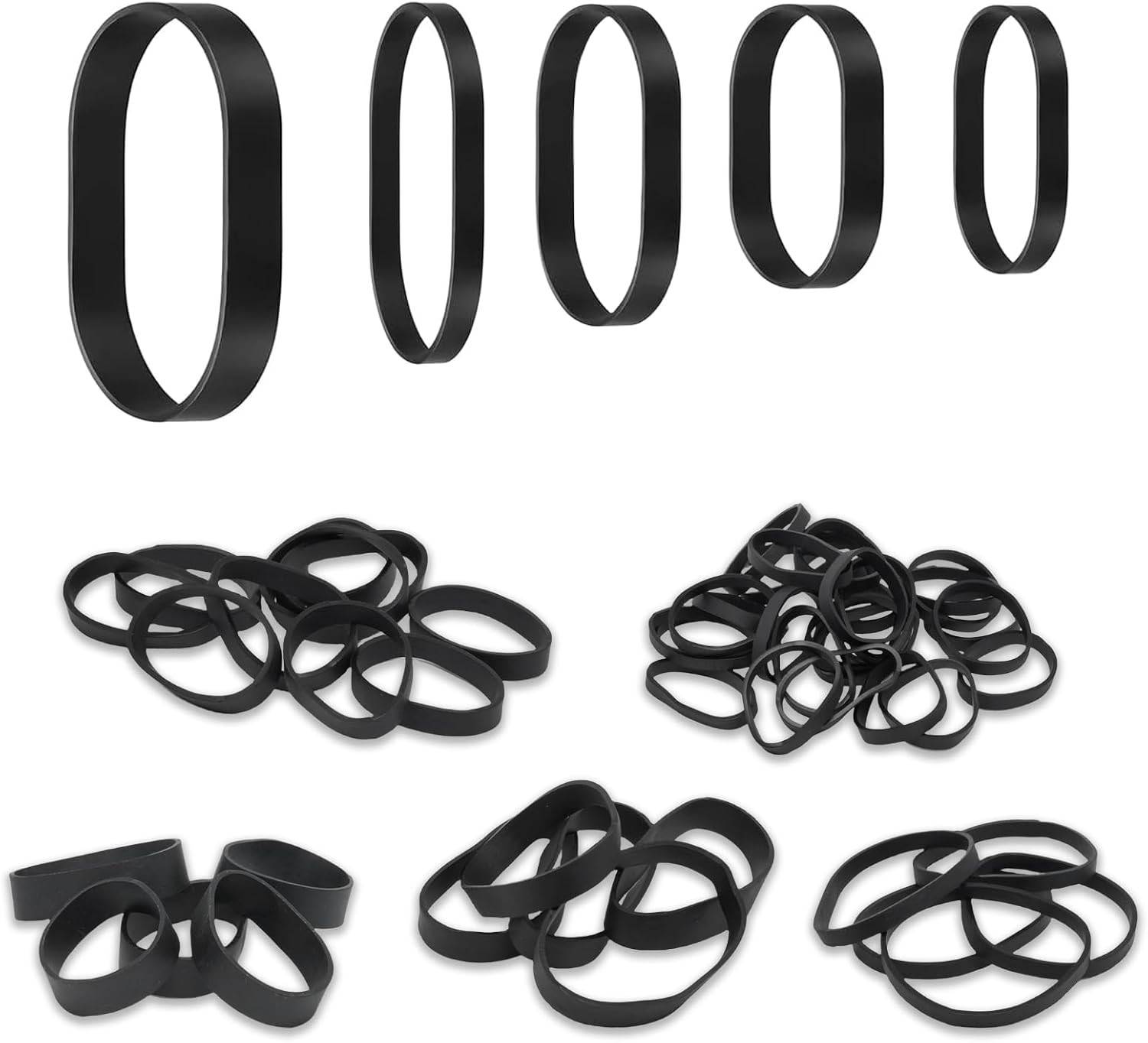70 Pcs Tactical Rubber Bands 5 Sizes, Black Elastic Wide Thick UV Heat Cold Resi