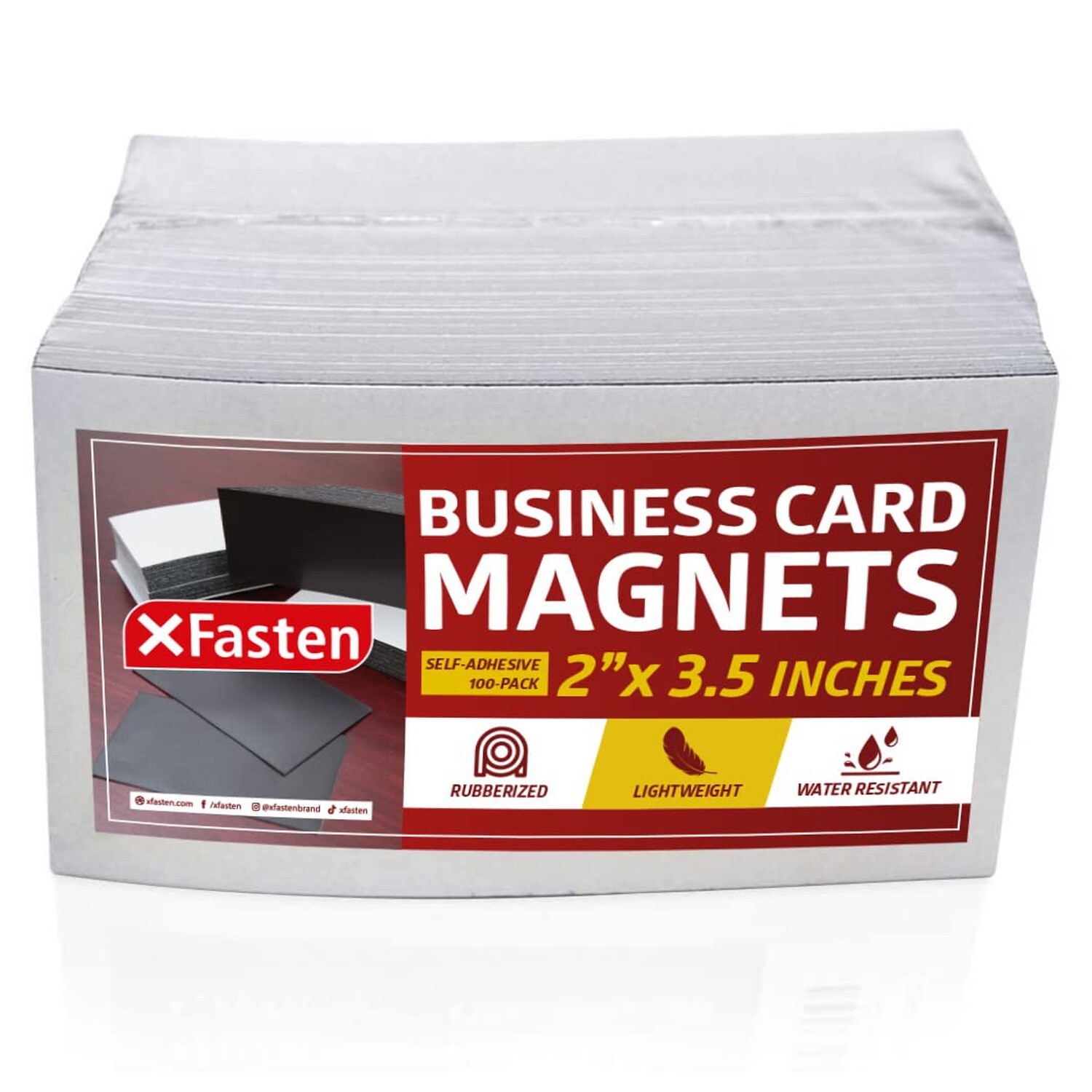 XFasten Self Adhesive Business Card Magnets, Pack of 100, Weatherproof Peel a…