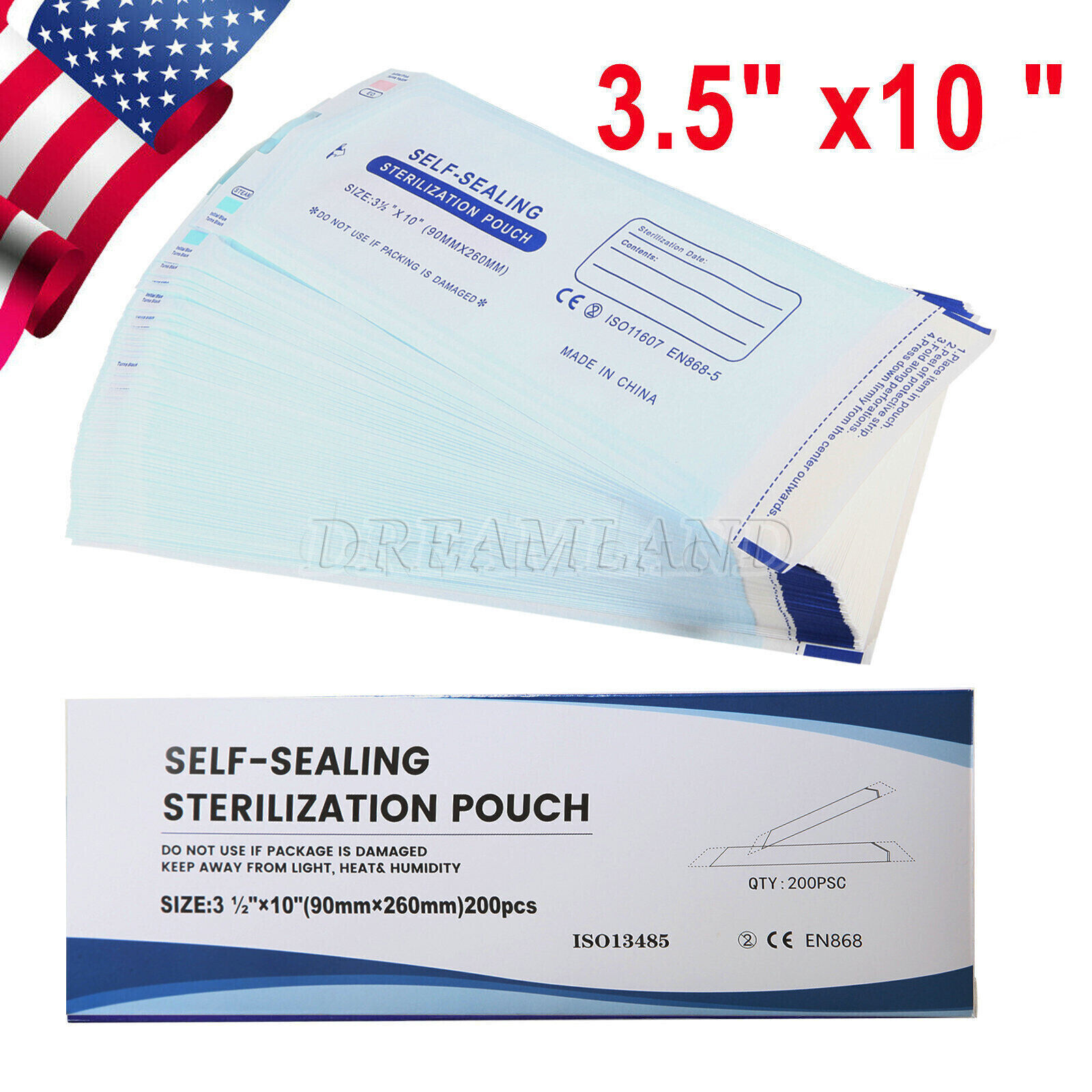 200pcs/Box 3.5″x 10 “Self Sterilization Pouches Pouch Autoclave Sterilizer Bags