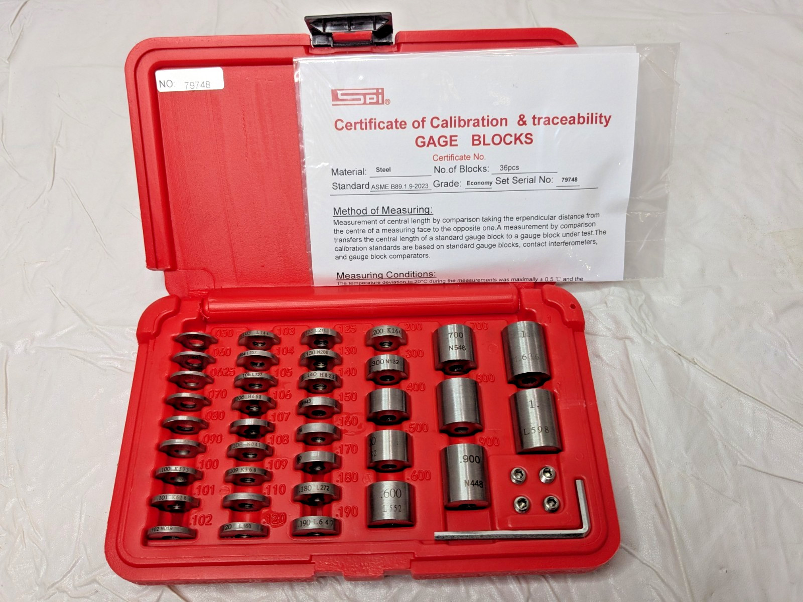 SPI 36 Piece Gage Block Set 0.05" to 1'' Range Steel w/Cert 630-4