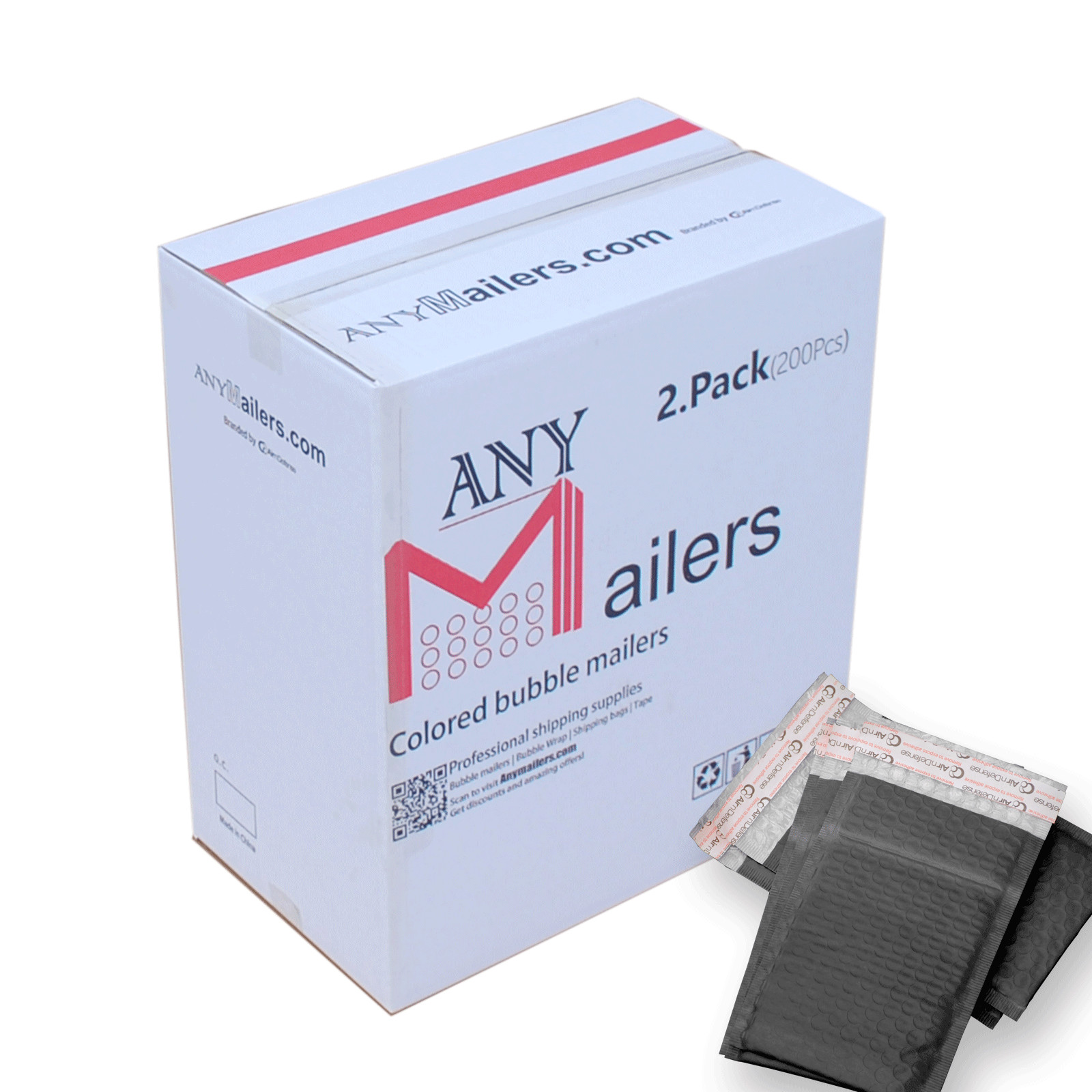 AirnDefense #2 8.5X12″ Black Poly Bubble Mailers Padded Envelope Shipping Pack